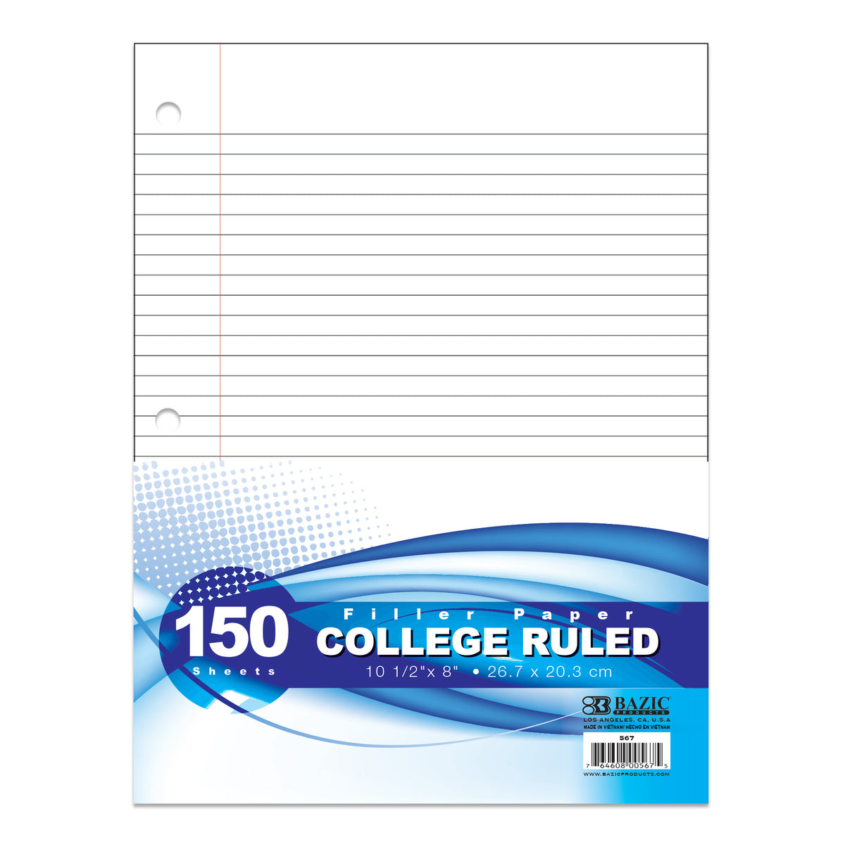 College-Ruled Filler Paper, 3-Hole Punched, 150 Sheets
