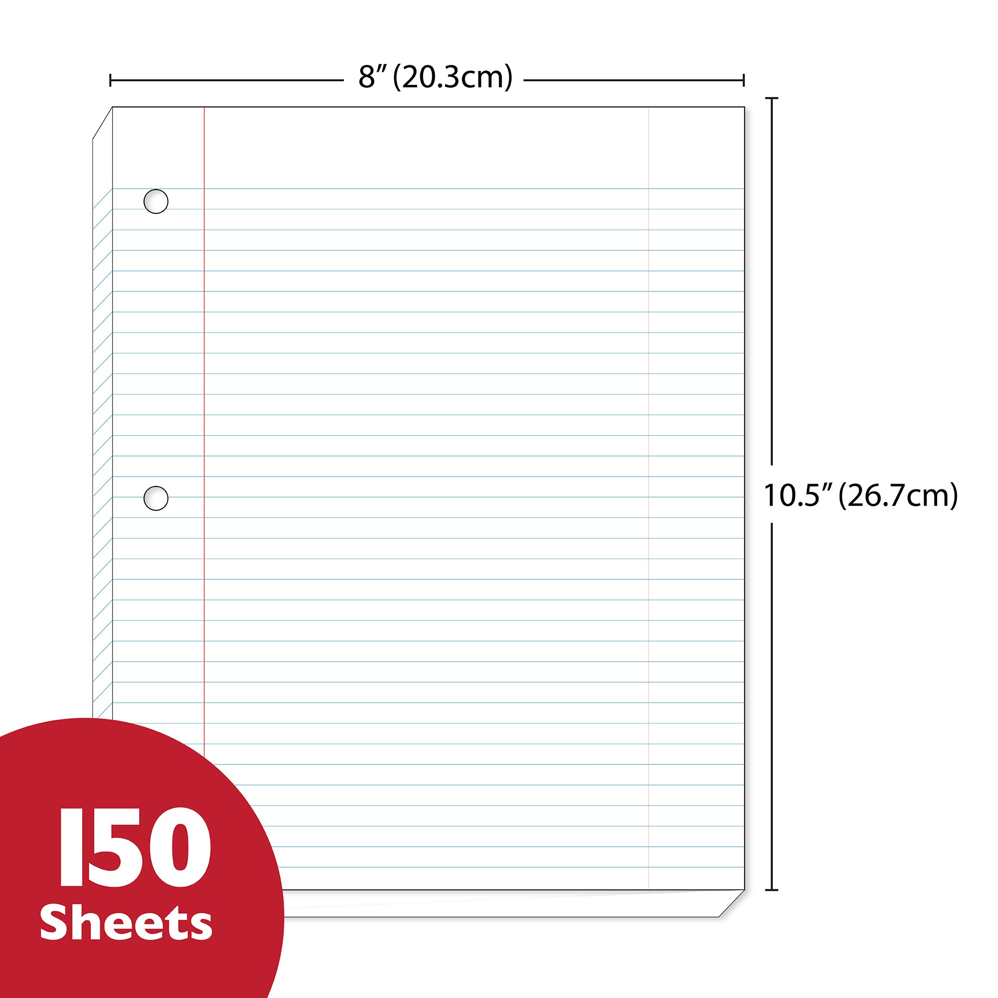 Wide Ruled Filler Paper, 150 Sheets, 3-Hole Punched