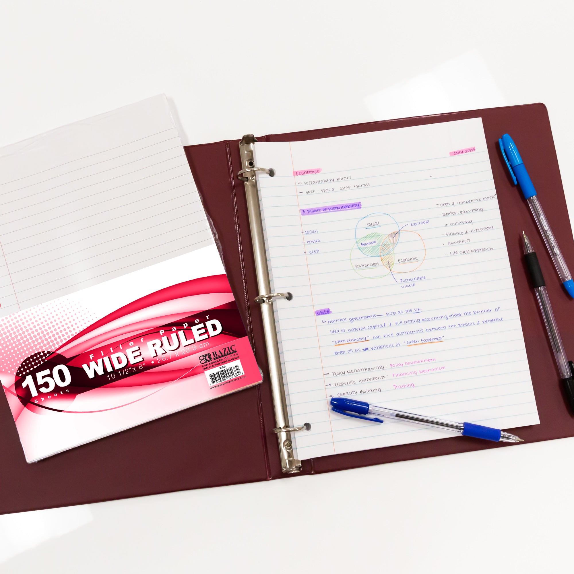 Wide Ruled Filler Paper, 150 Sheets, 3-Hole Punched
