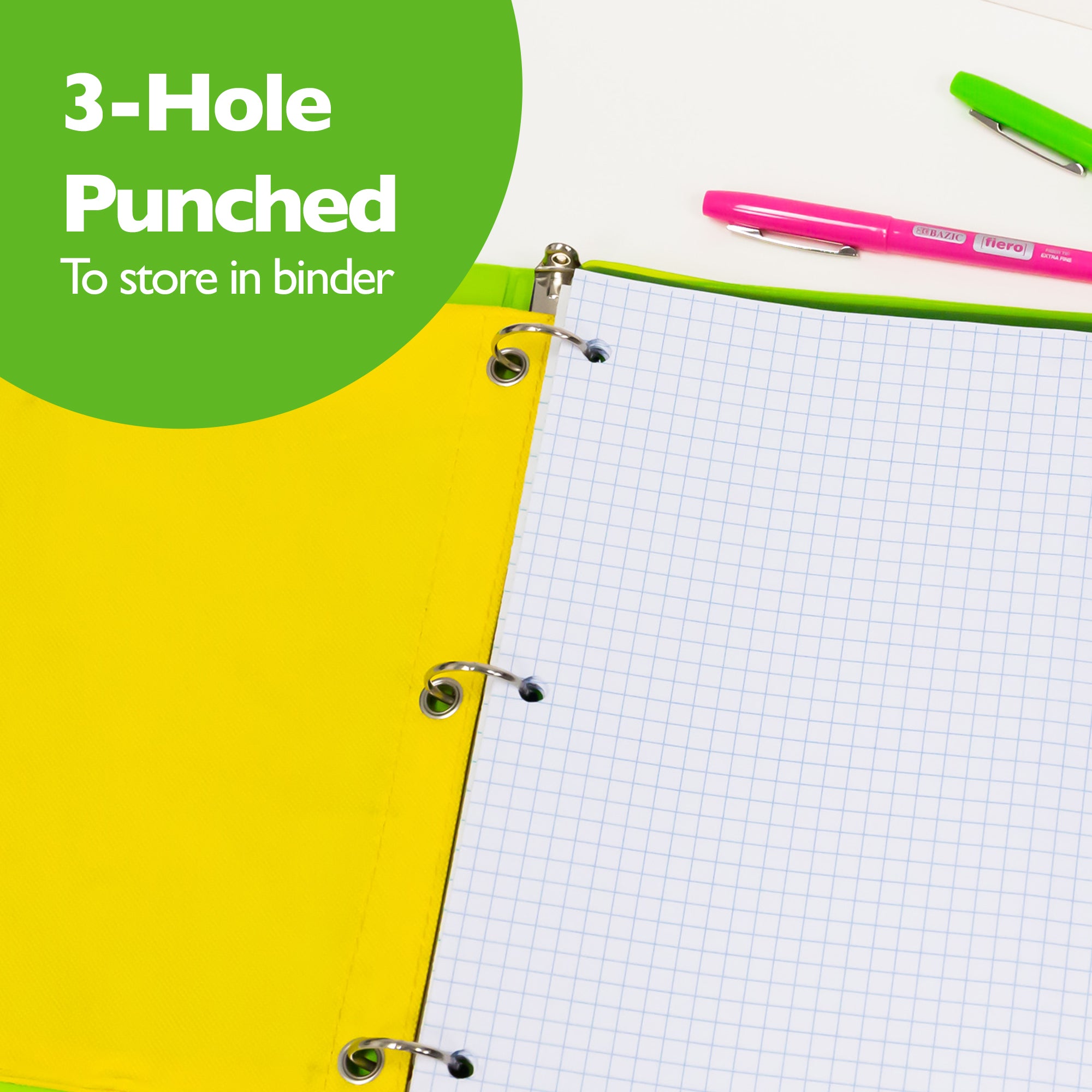 Quad Ruled Graph Filler Paper, 100 Sheets, 3-Hole Punched
