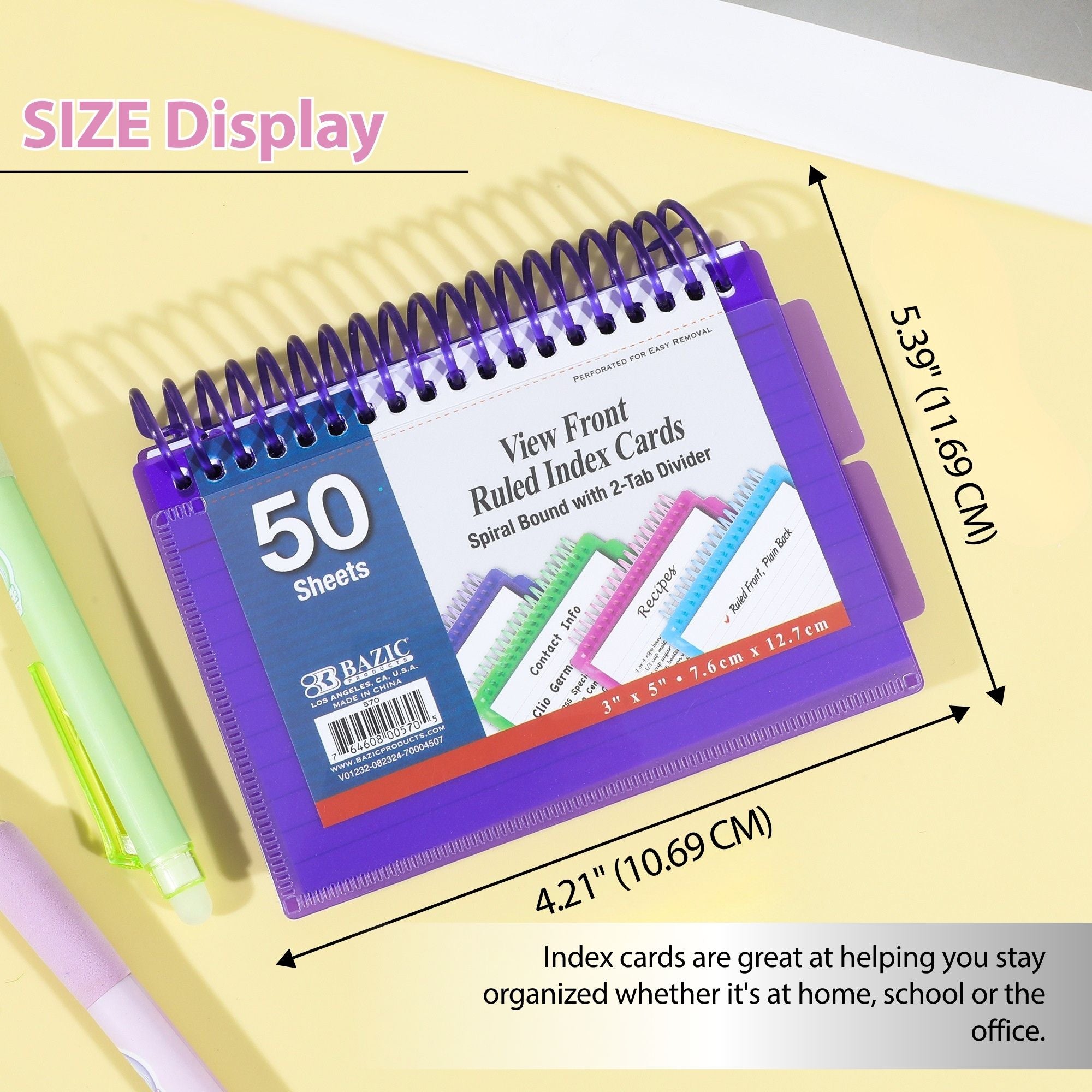50 Ct. View Poly Spiral Bound 3" x 5" Ruled White Index Card w/ 2-Tab Divider