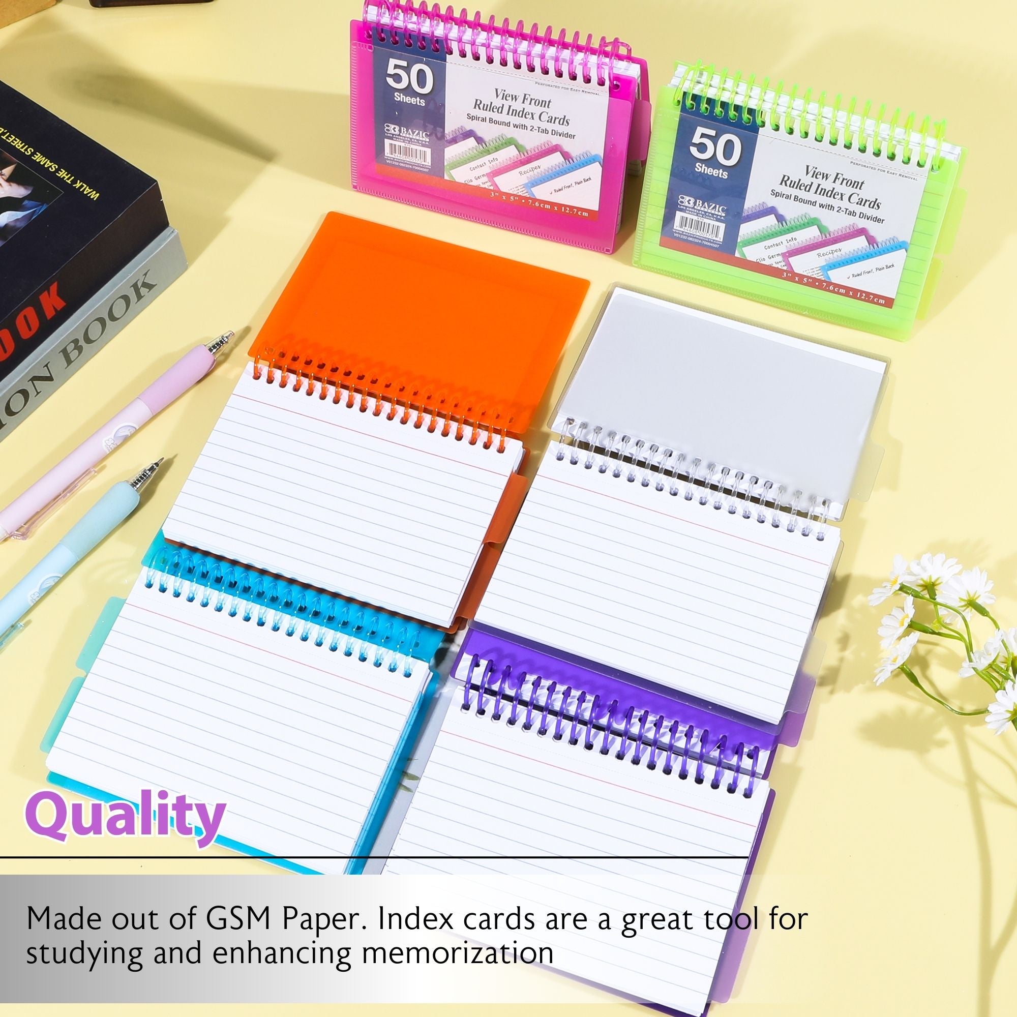 Ruled Index Cards, 3 x 5 in, Spiral Bound, Sturdy Card Stock