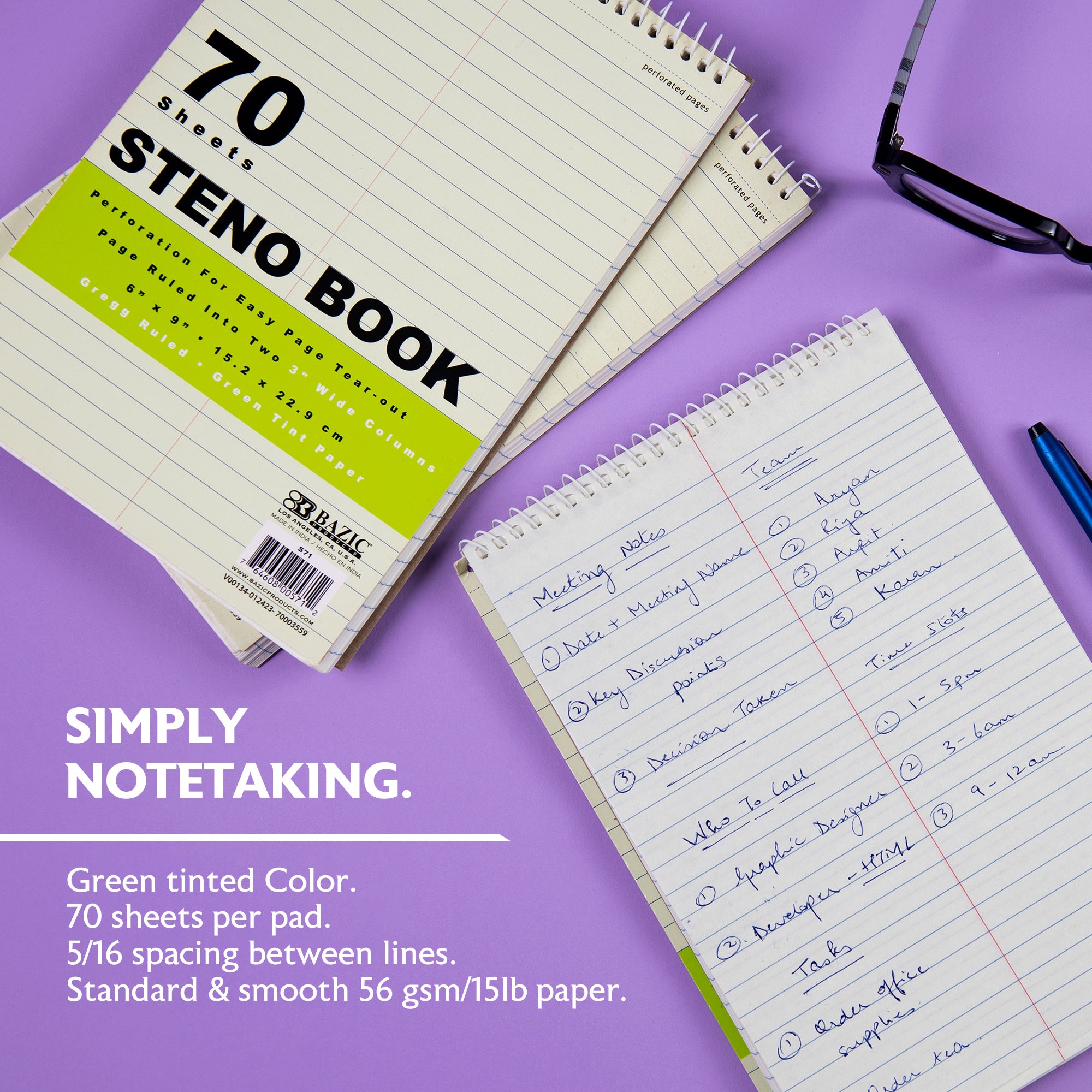 Steno Book, 70 Sheets, 6" x 9", Gregg Ruled