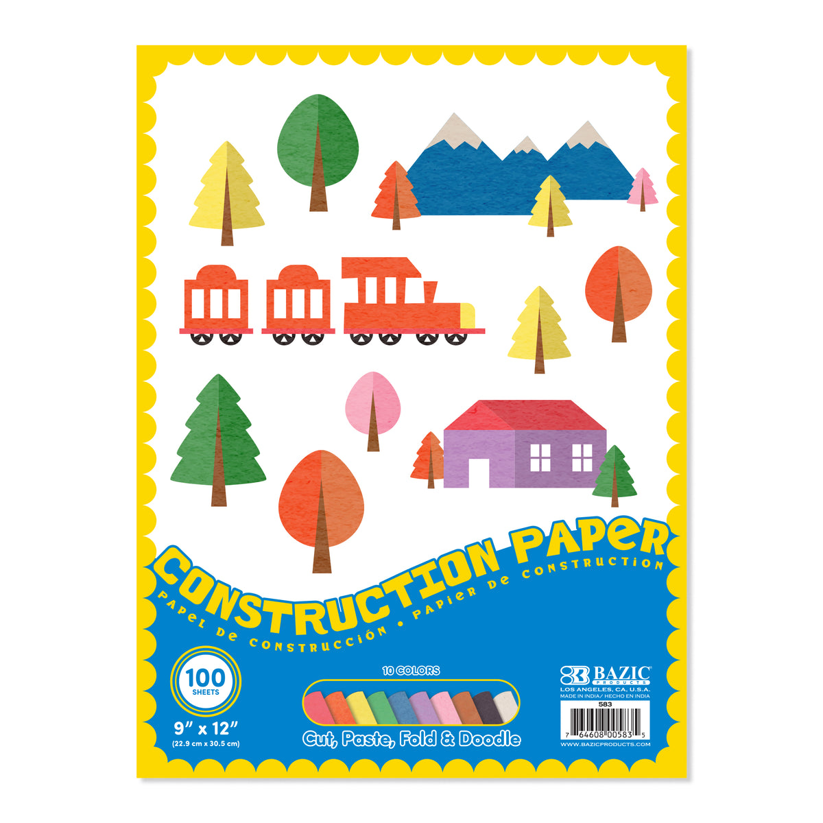 Assorted Color Construction Paper, 9 x 12 in, 96 Sheets