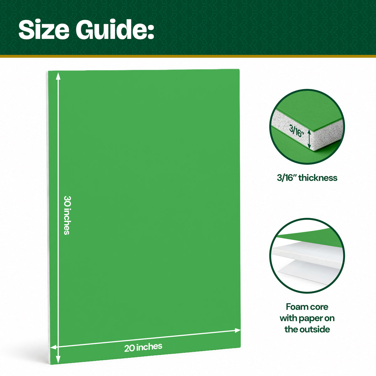 Green Foam Board, 20 x 30 in, 3/16 in Thick