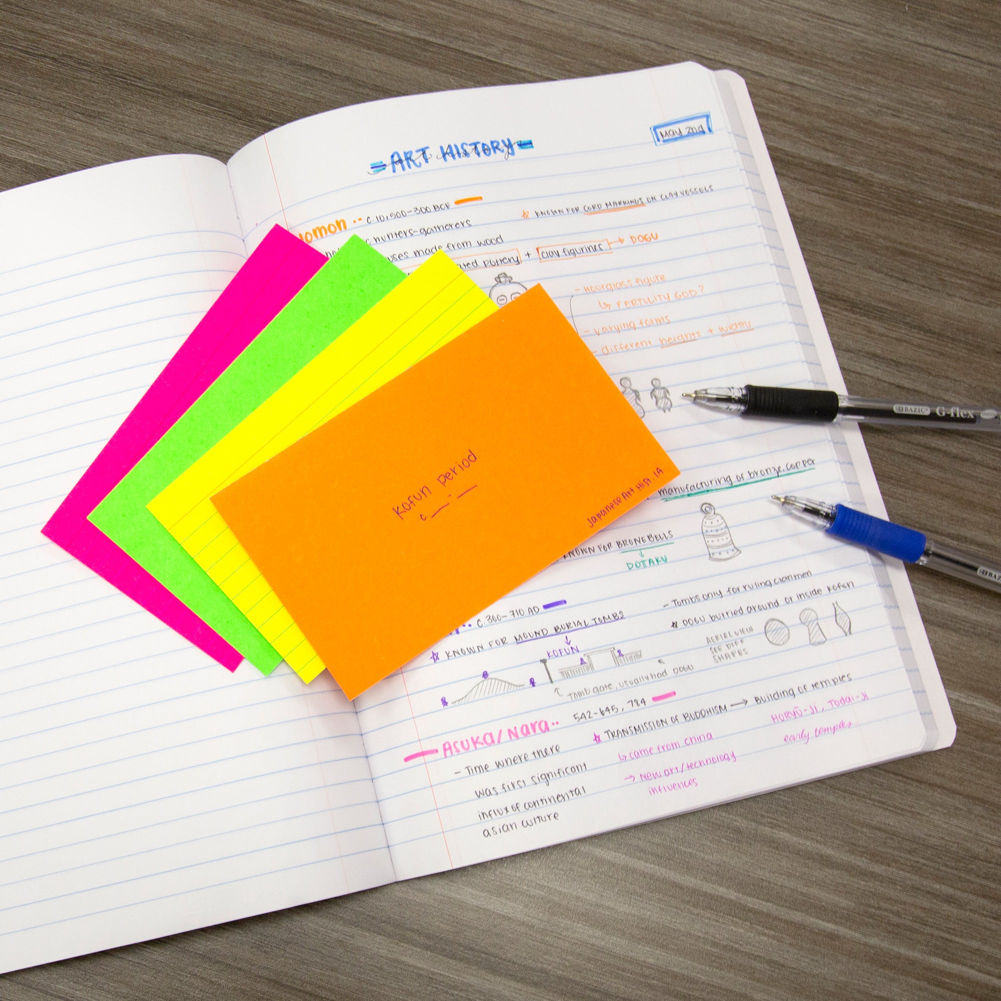 Fluorescent Ruled Index Cards, 3" x 5", 75 Sheets