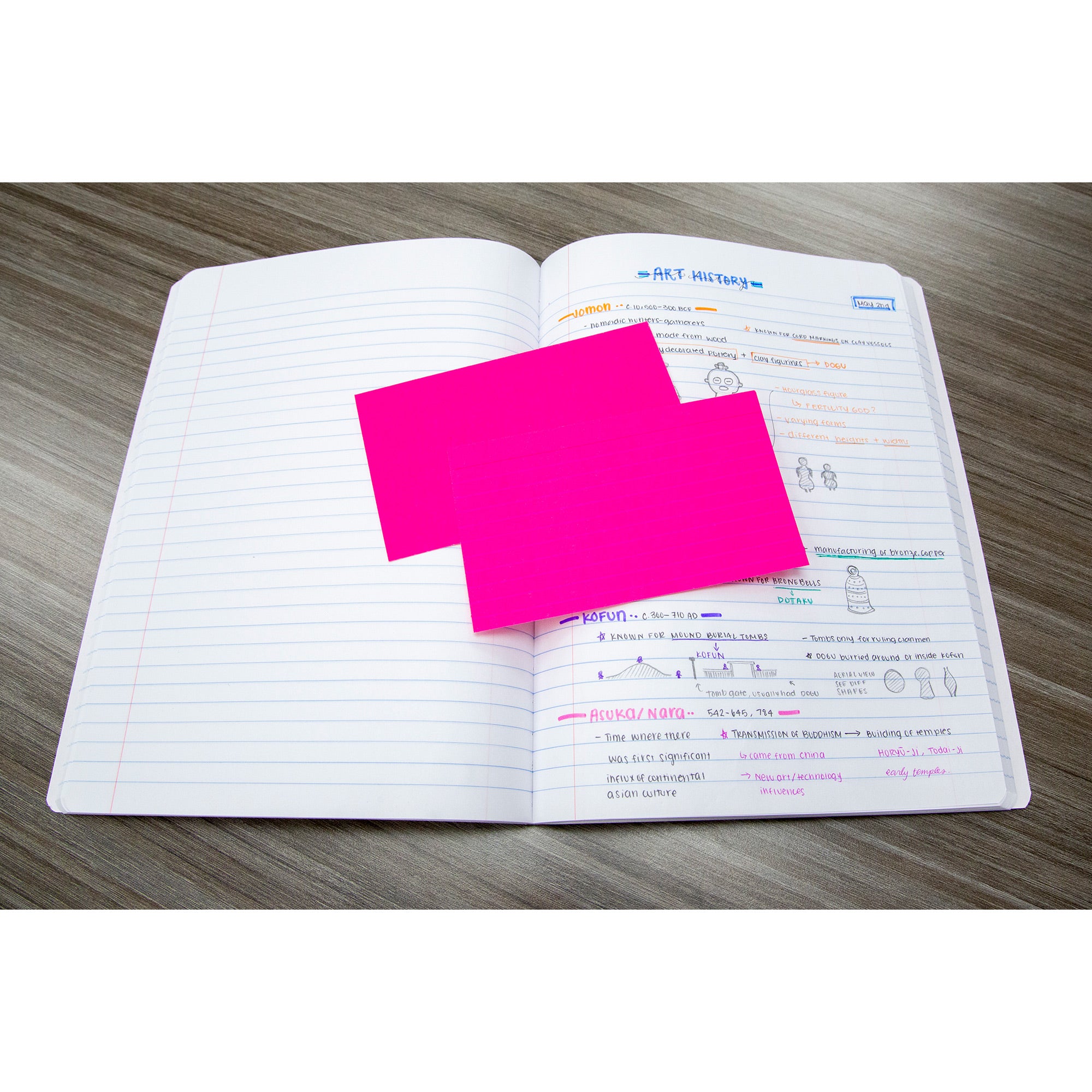Fluorescent Ruled Index Cards, 3" x 5", 75 Sheets