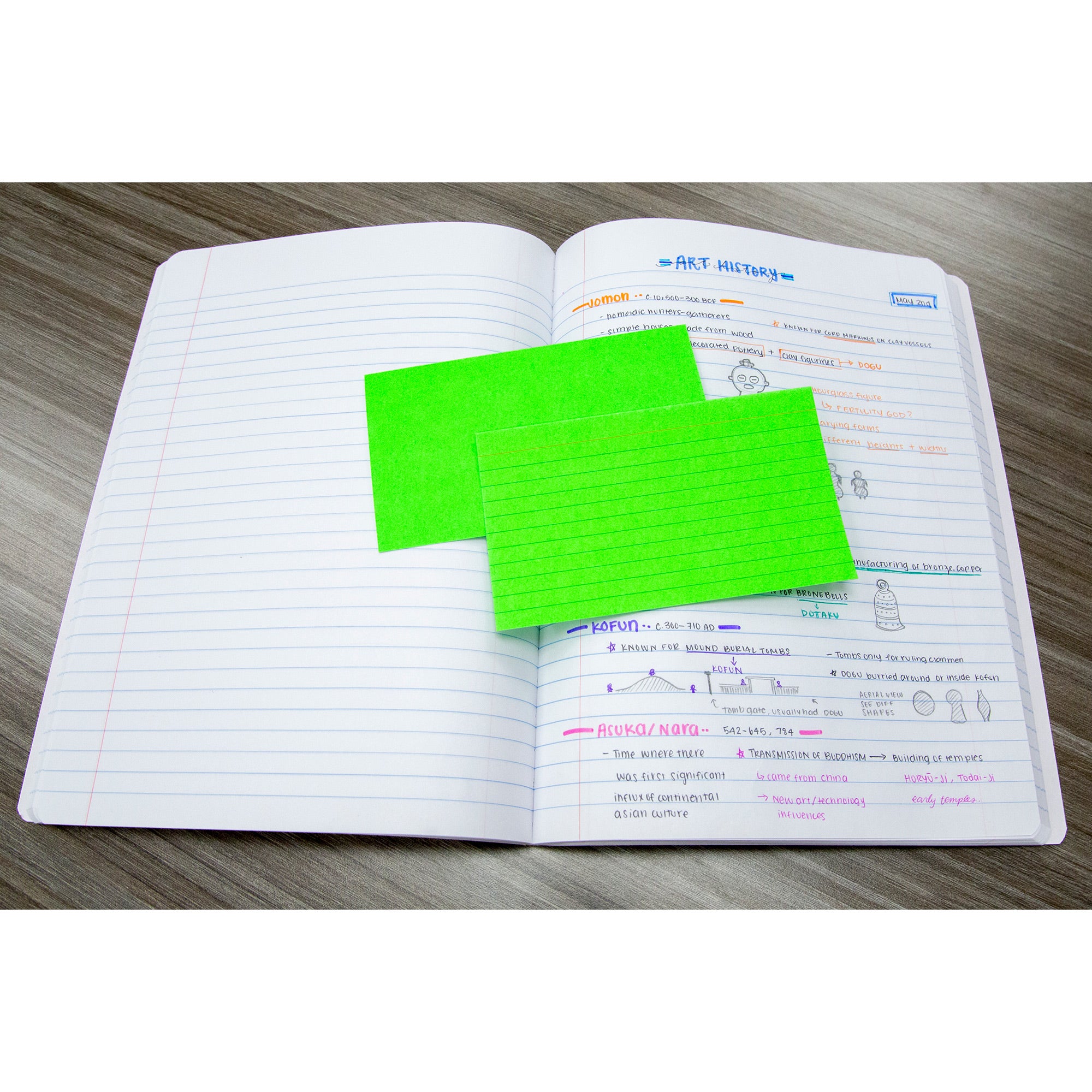 Fluorescent Ruled Index Cards, 3" x 5", 75 Sheets