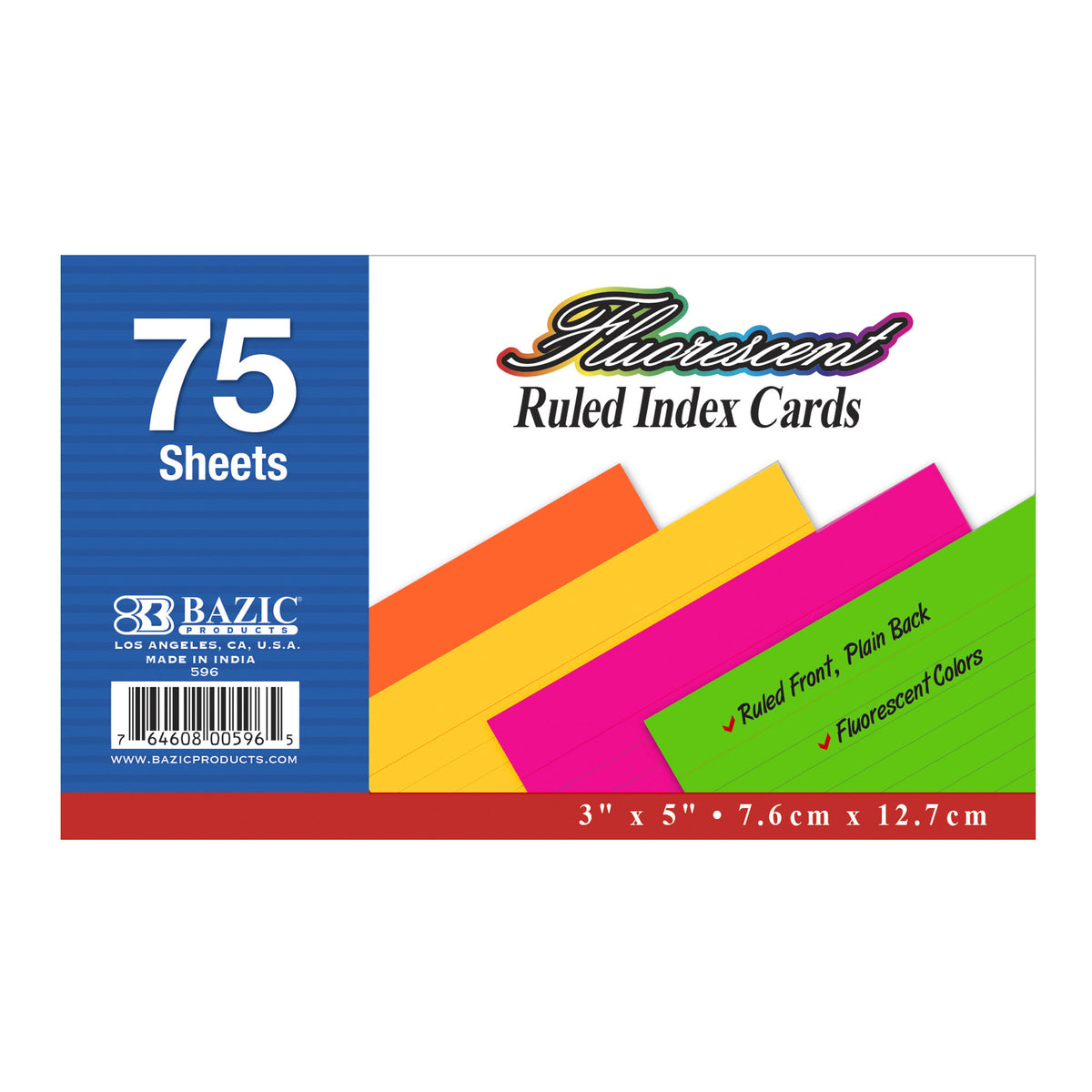Ruled Fluorescent Colored Index Card