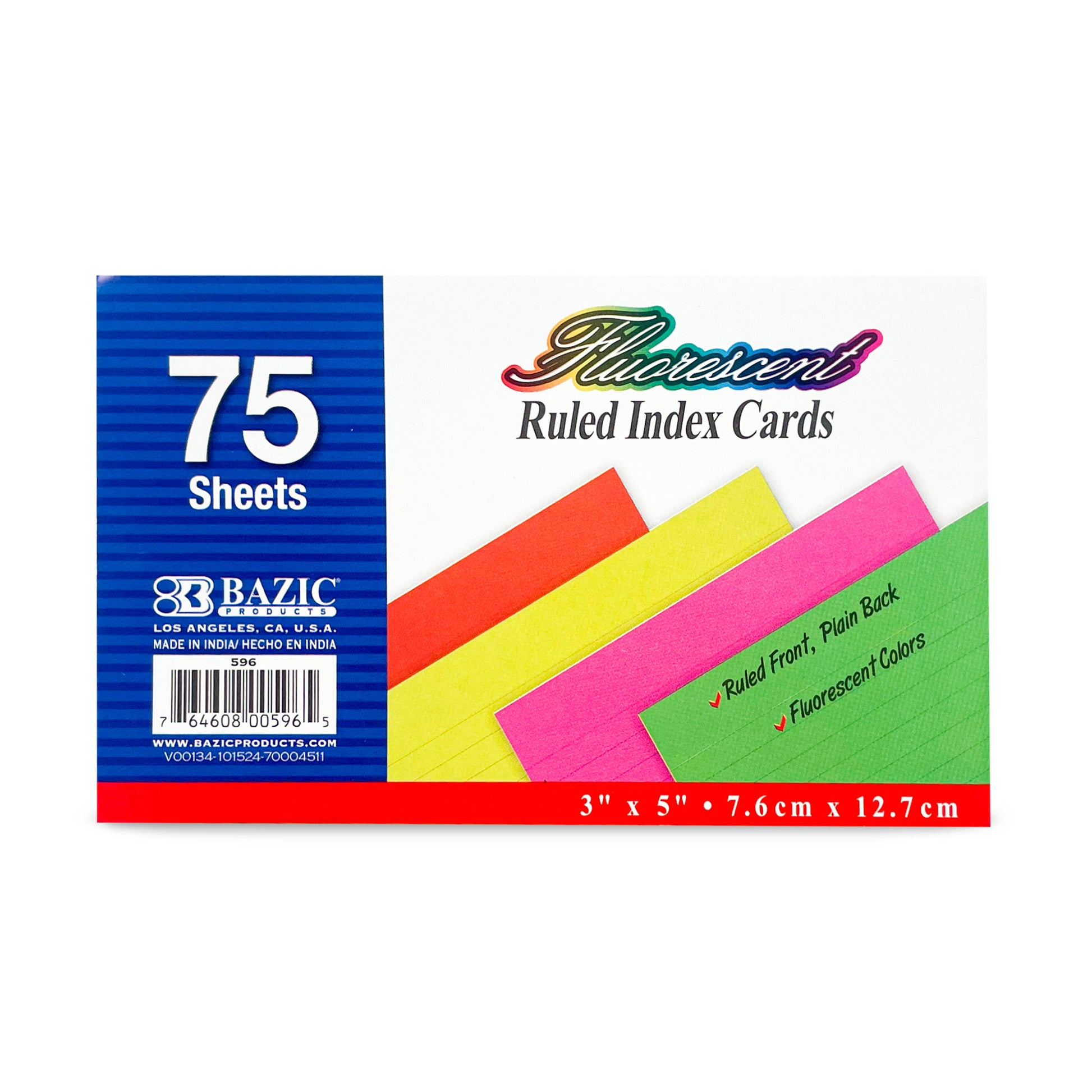 Ruled Fluorescent Colored Index Card