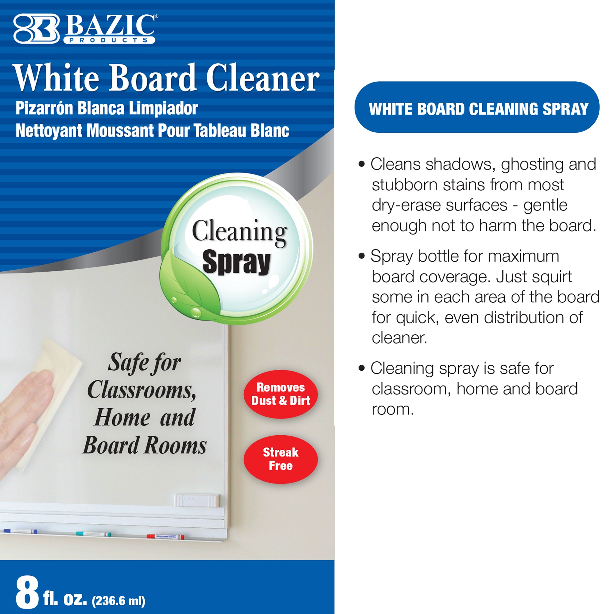 Whiteboard Cleaner Spray, 8 oz, for Dry Erase Boards