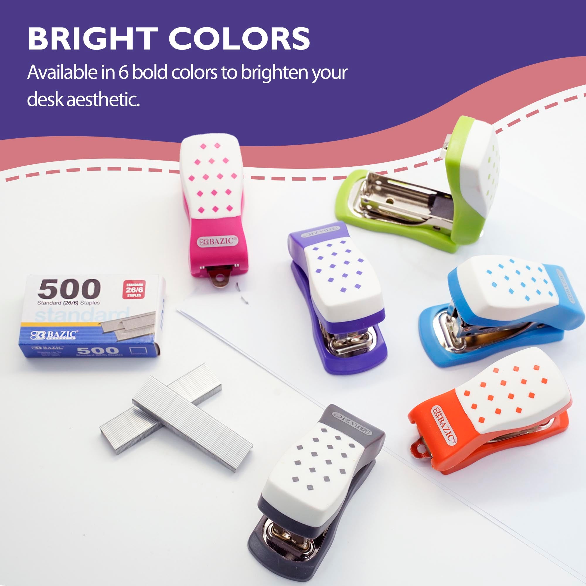 Mini Cushion Grip Stapler, 26/6, with 500 Staples