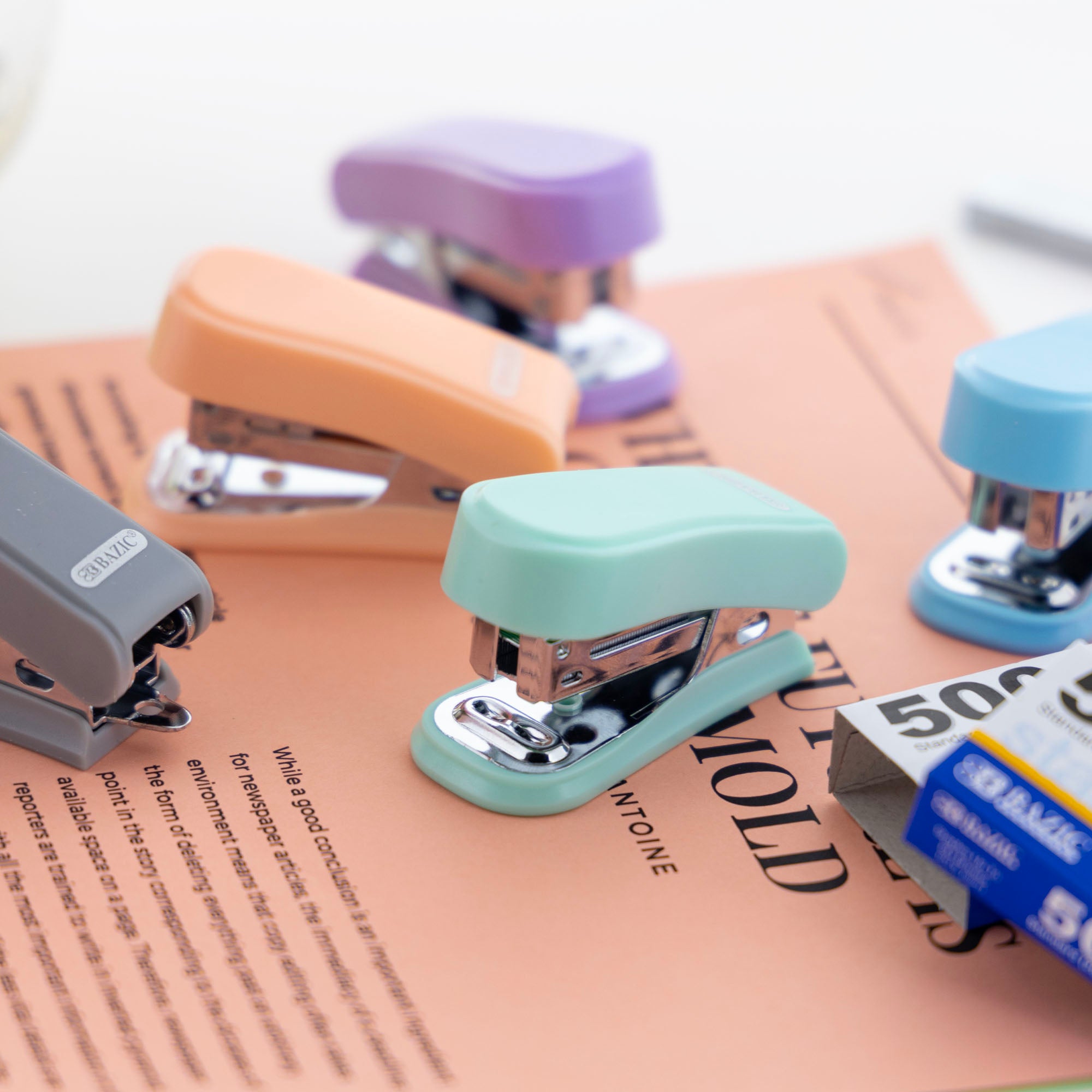 Mini Pastel Stapler with 500 Staples, 26/6 Standard