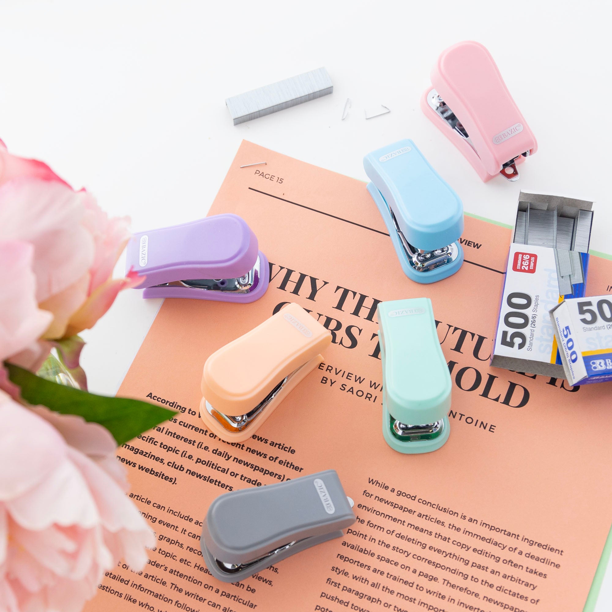 Mini Pastel Stapler with 500 Staples, 26/6 Standard