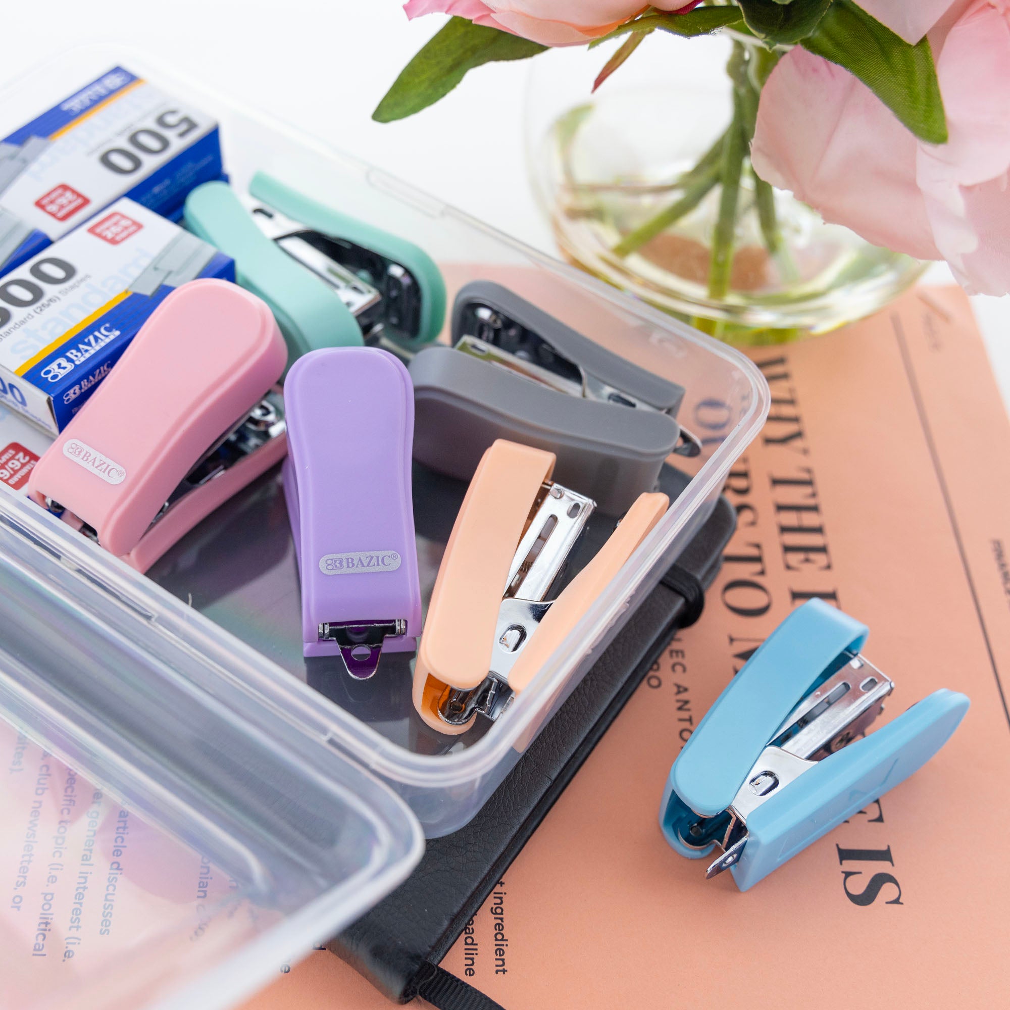 Mini Pastel Stapler with 500 Staples, 26/6 Standard