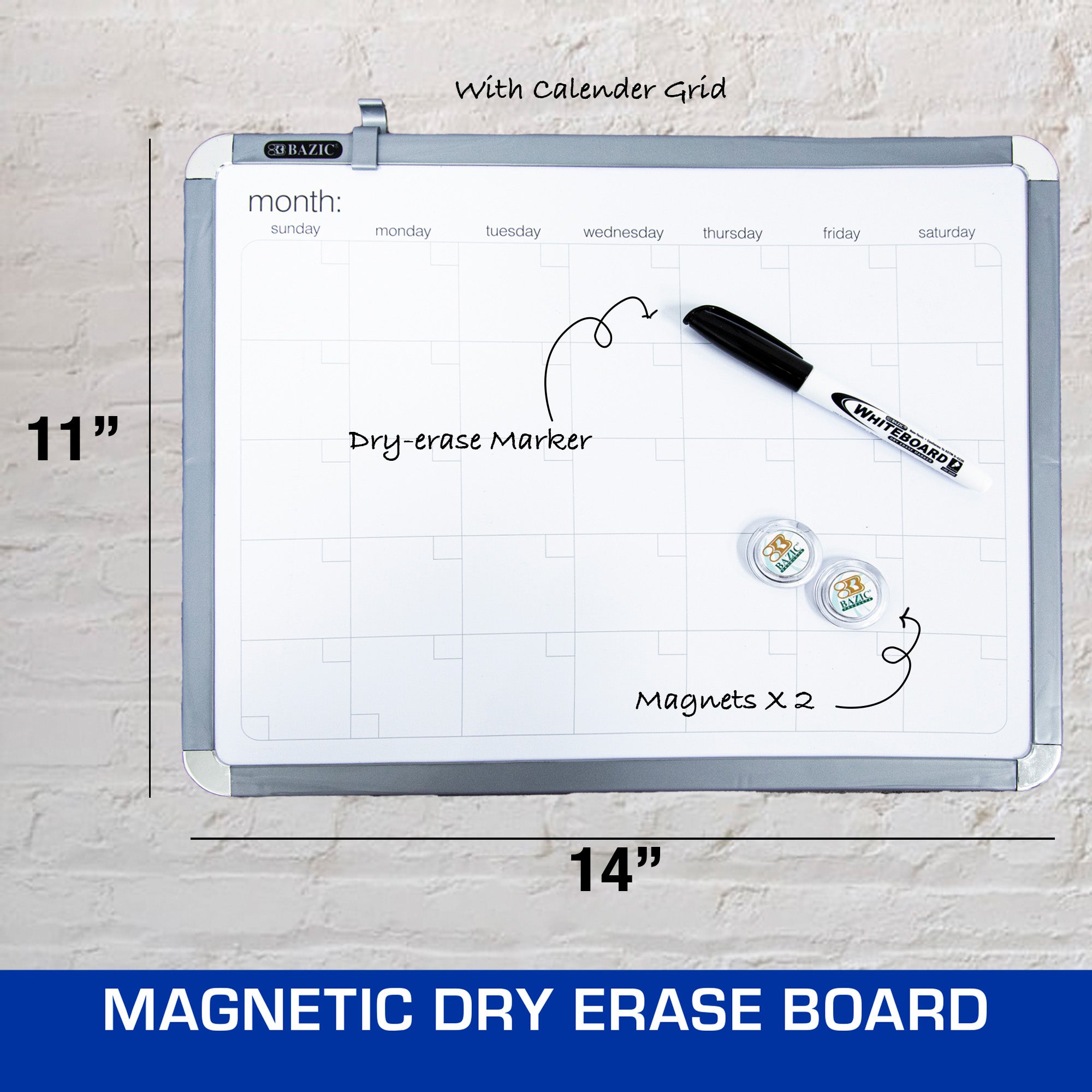 CLASSIQUE Magnetic Dry Erase Calendar Board, 11 x 14 in