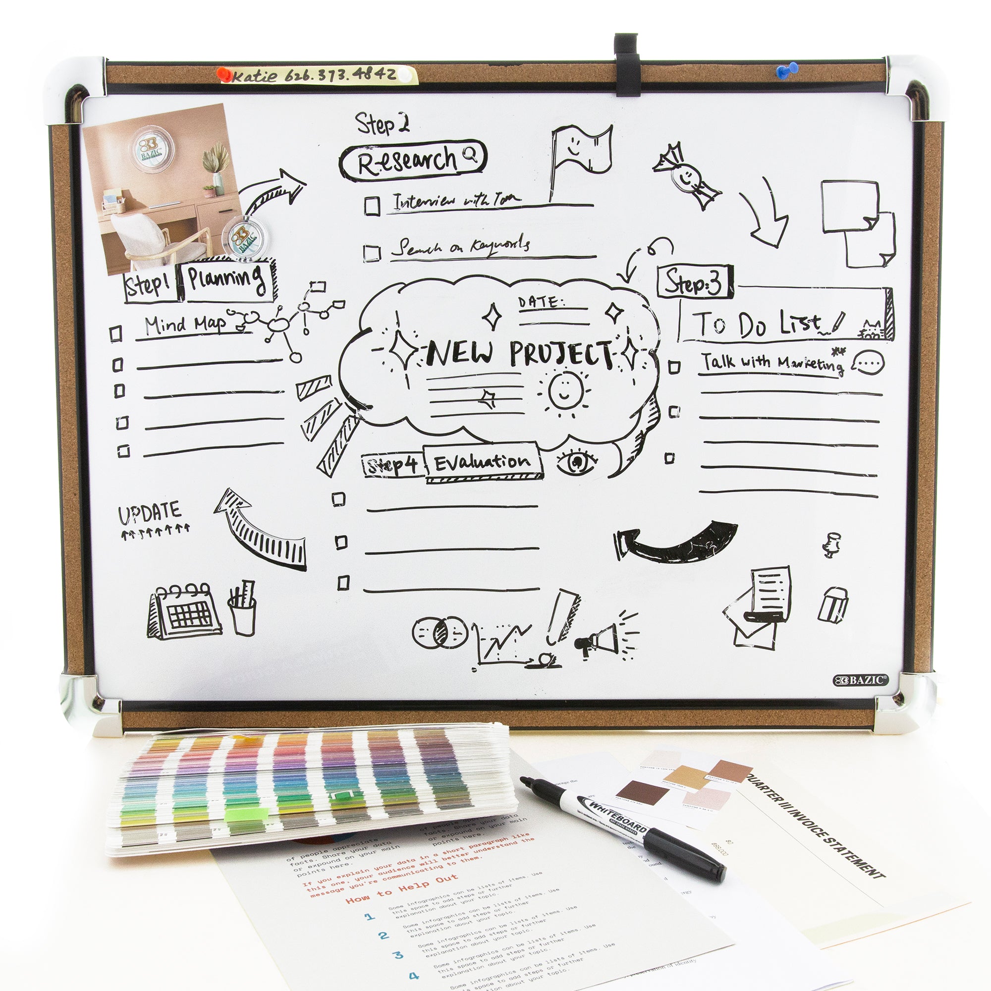 CLASSIQUE Cork Framed Magnetic Dry Erase Board 17&quot; X 23&quot; w/ Marker &amp; 2 Magnets
