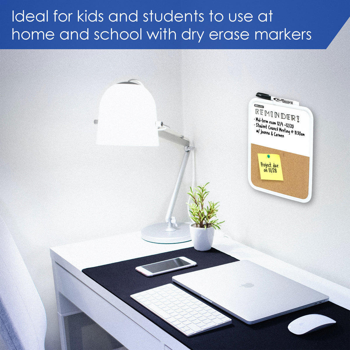 Dry Erase / Cork Combo Board with Marker, 8.5 x 11 in