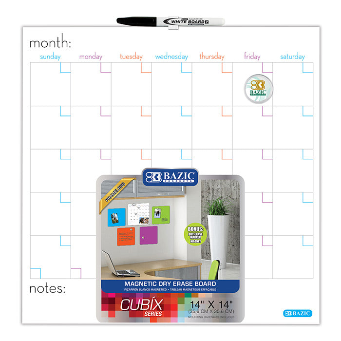 CUBIX Magnetic Dry Erase Calendar Tile, 14 x 14 in