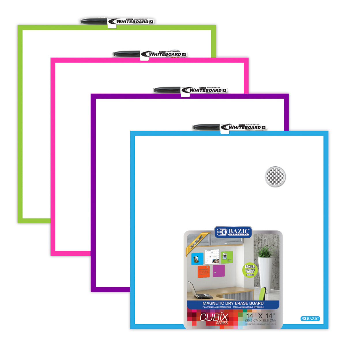 BAZIC Magnetic Dry Erase Tile, 14 x 14 in