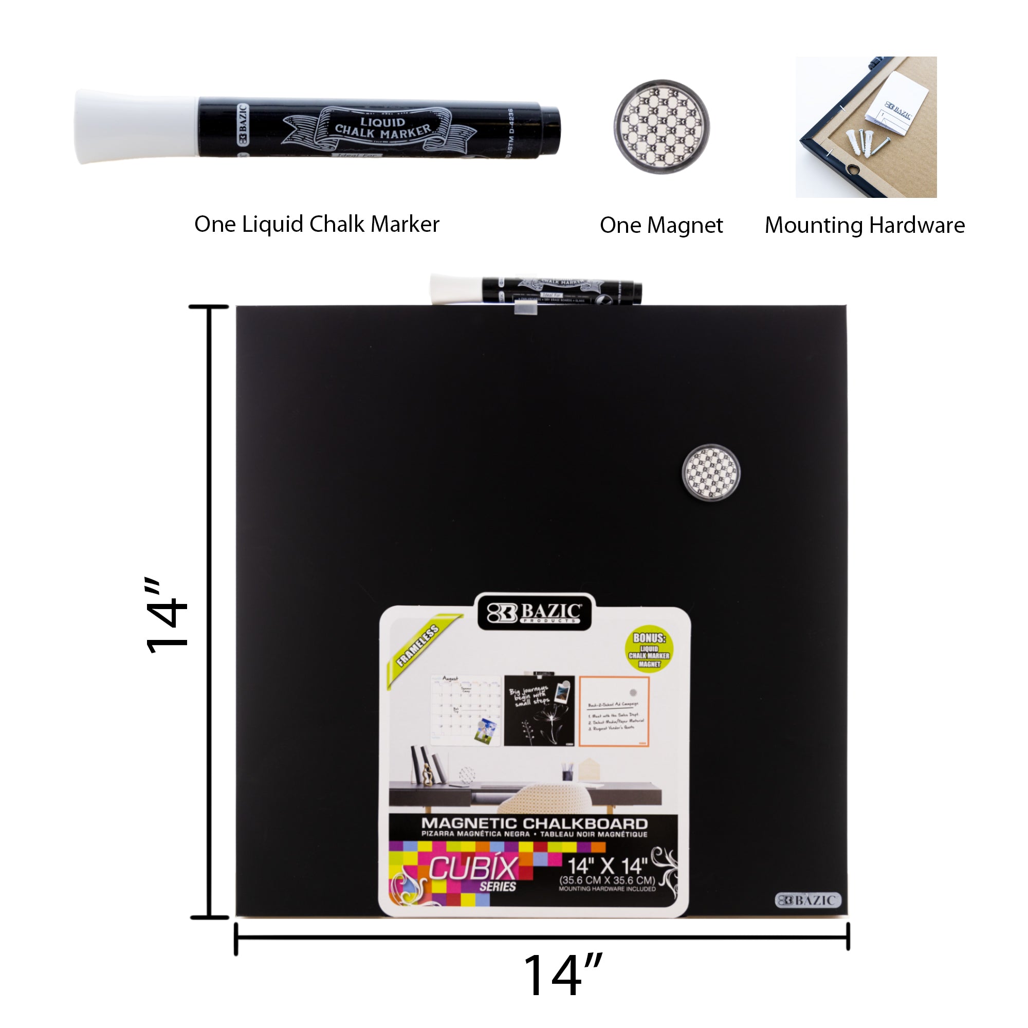 14" x 14" CUBIX Frameless Magnetic Chalkboard w/ Chalk Marker & Magnet