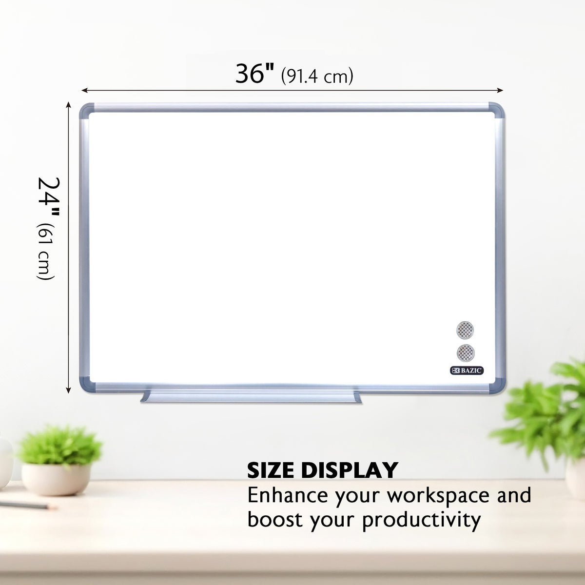 Aluminum Frame Magnetic Dry Erase Board, 24 x 36 in