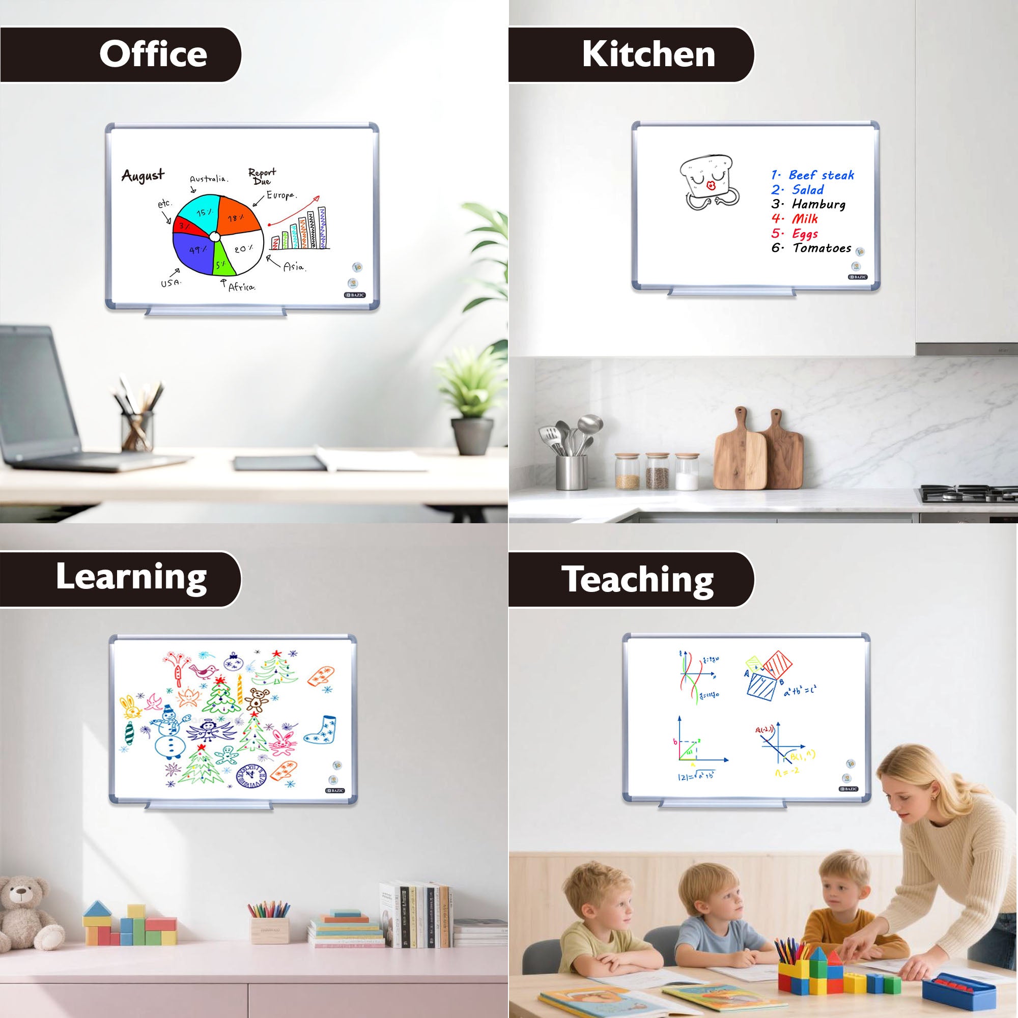 METALLIQUE Magnetic Dry Erase Board Value Pack, 24 x 36 in