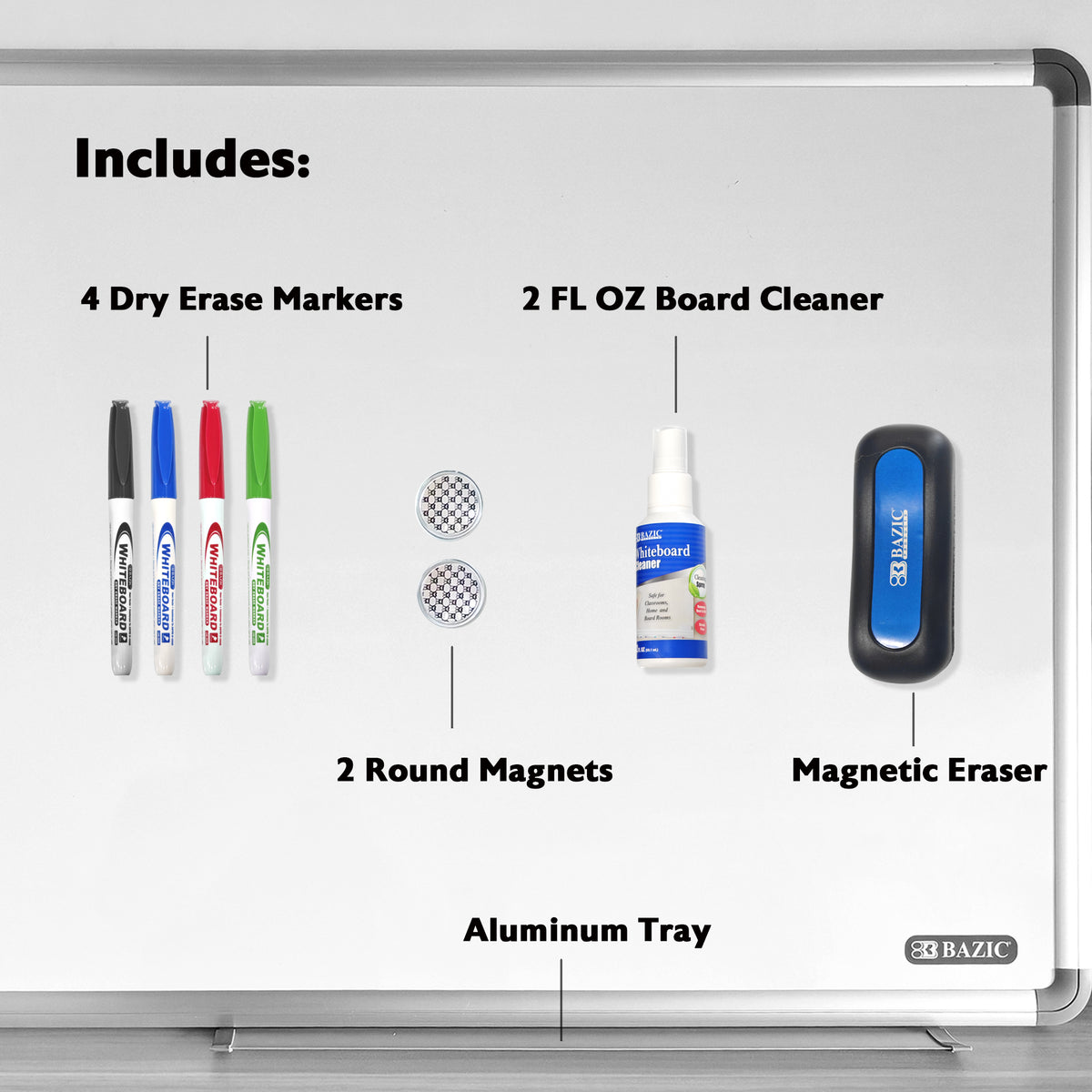 Aluminum Frame Magnetic Dry Erase Board, 24 x 36 in