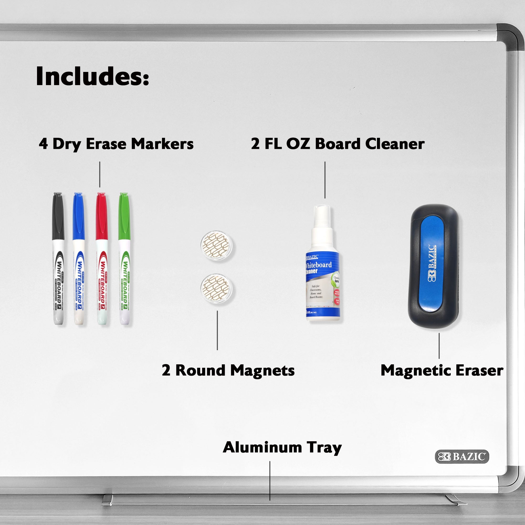 24&quot; x 36&quot; METALLIQUE Aluminum Frame Magnetic Dry Erase Board Value Pack