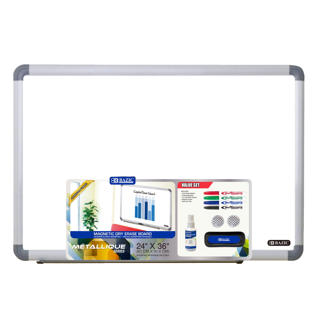 Aluminum Frame Magnetic Dry Erase Board, 24 x 36 in