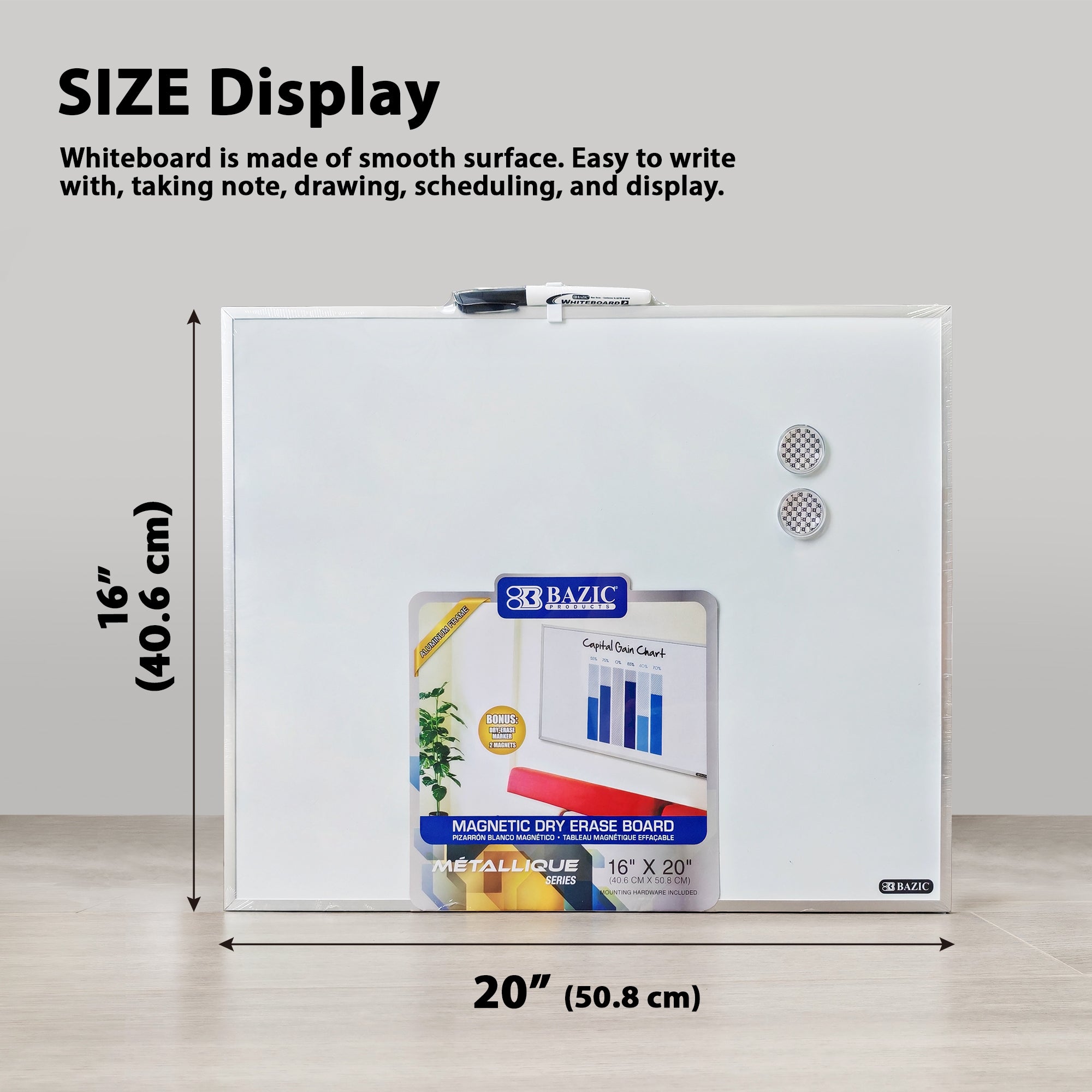 METALLIQUE Magnetic Dry Erase Board, 16 x 20 in