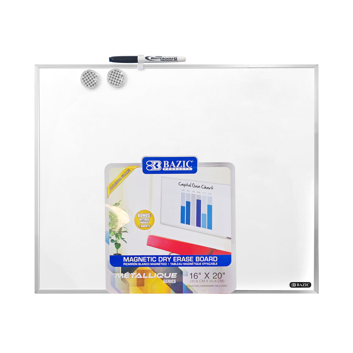 BAZIC Aluminum Frame Magnetic Dry Erase Board, 16 x 20 in