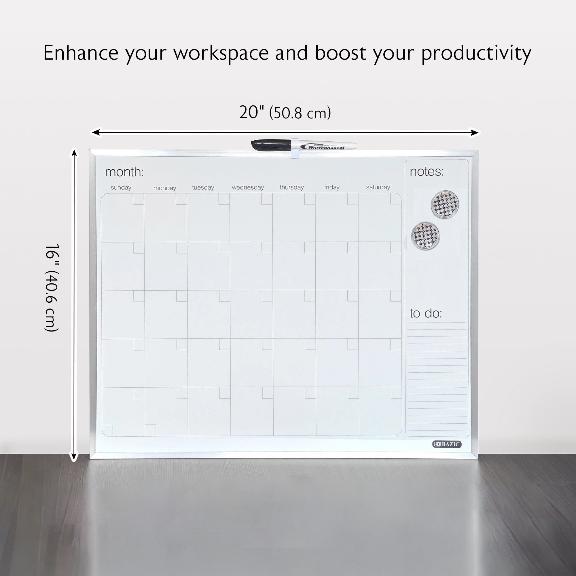 16" X 20" METALLIQUE Aluminum Frame Magnetic Dry Erase Calendar