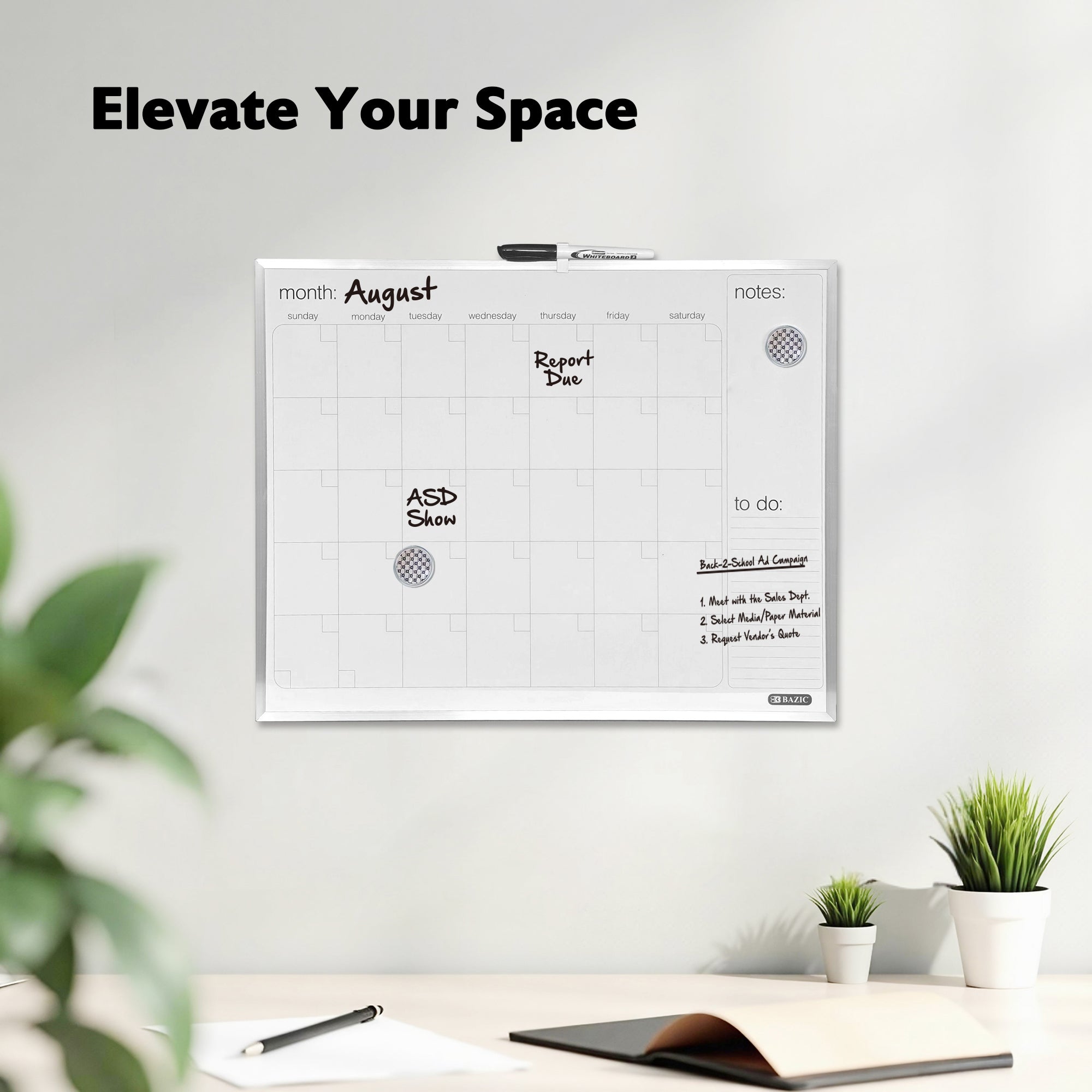 METALLIQUE Magnetic Dry Erase Calendar, 16 x 20 in