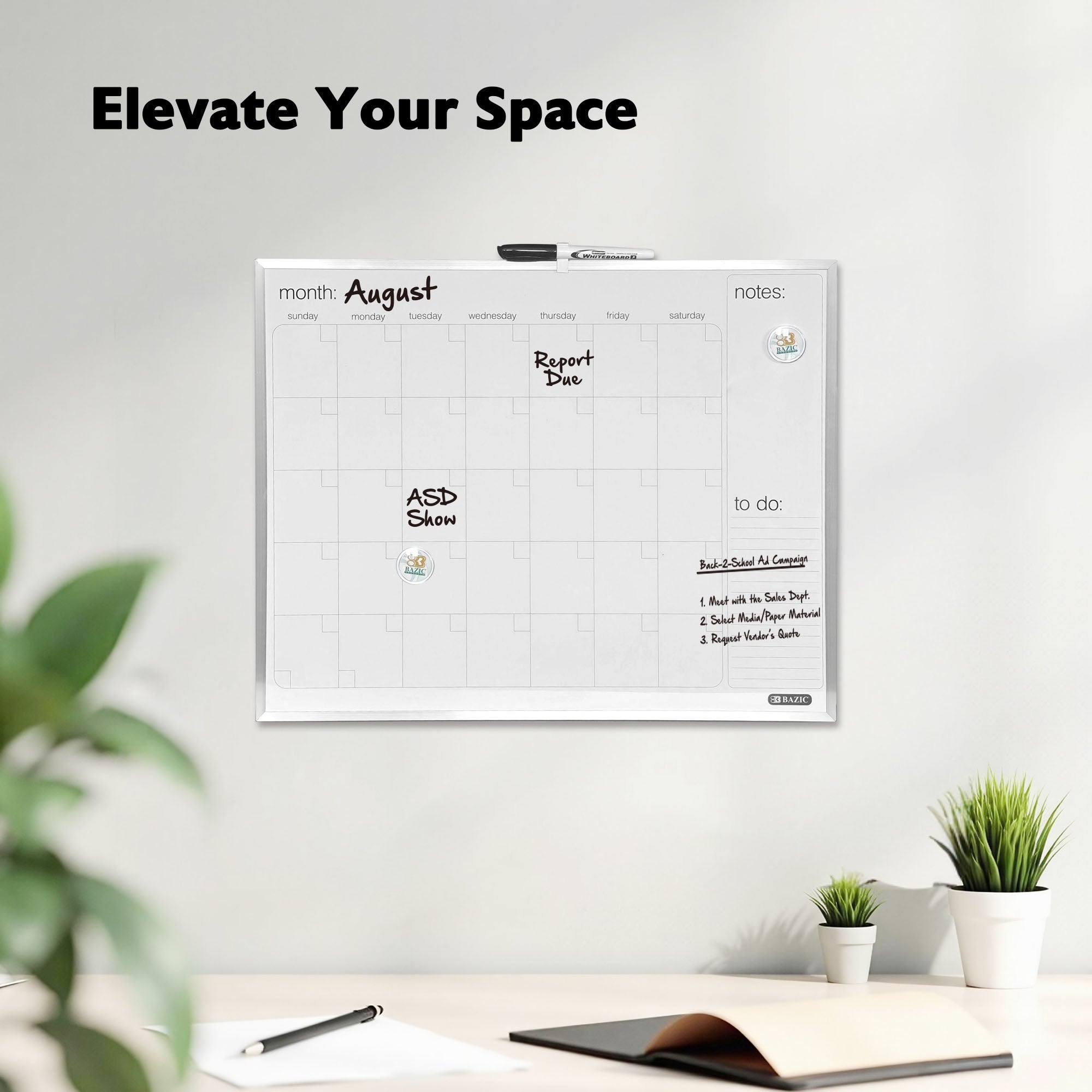 16&quot; X 20&quot; METALLIQUE Aluminum Frame Magnetic Dry Erase Calendar