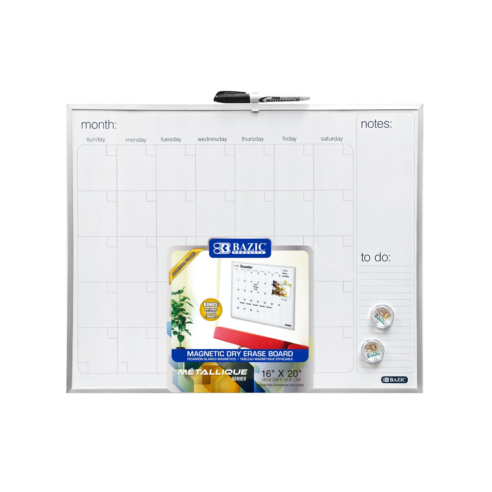 METALLIQUE Aluminum Frame Magnetic Dry Erase Calendar