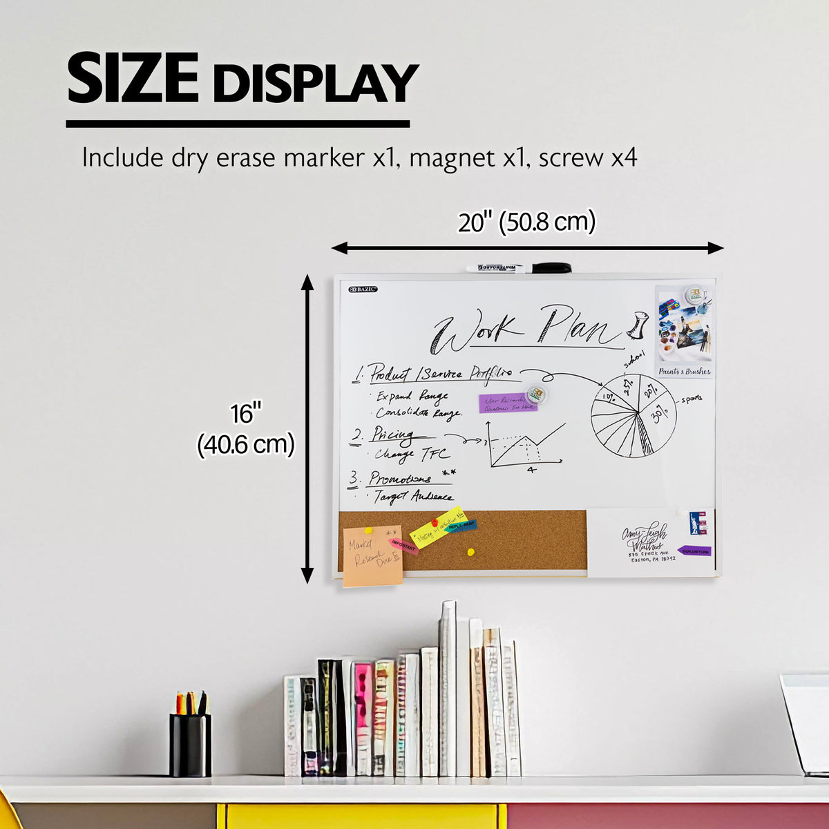 Aluminum Frame Dry Erase / Cork Combo Board, 16 x 20 in
