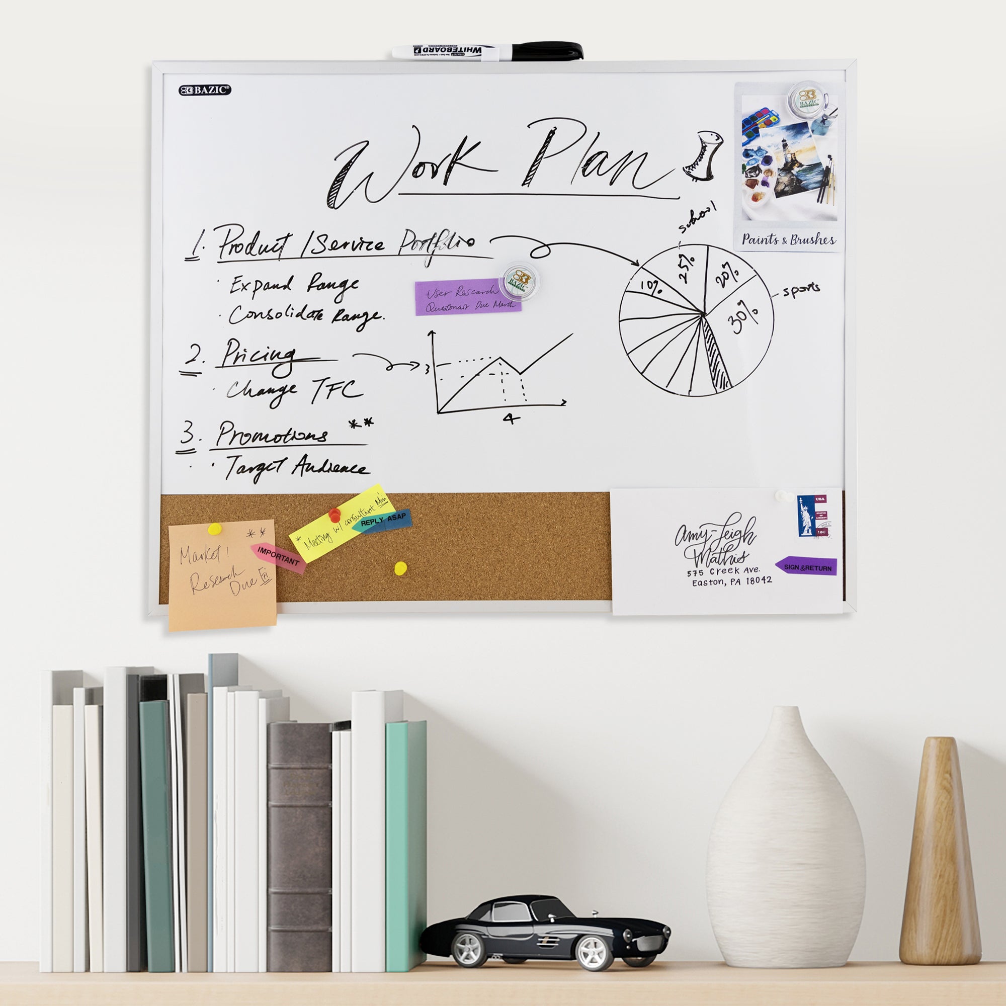 16&quot; X 20&quot; METALLIQUE Aluminum Frame Magnetic Dry Erase/Cork Combo Board