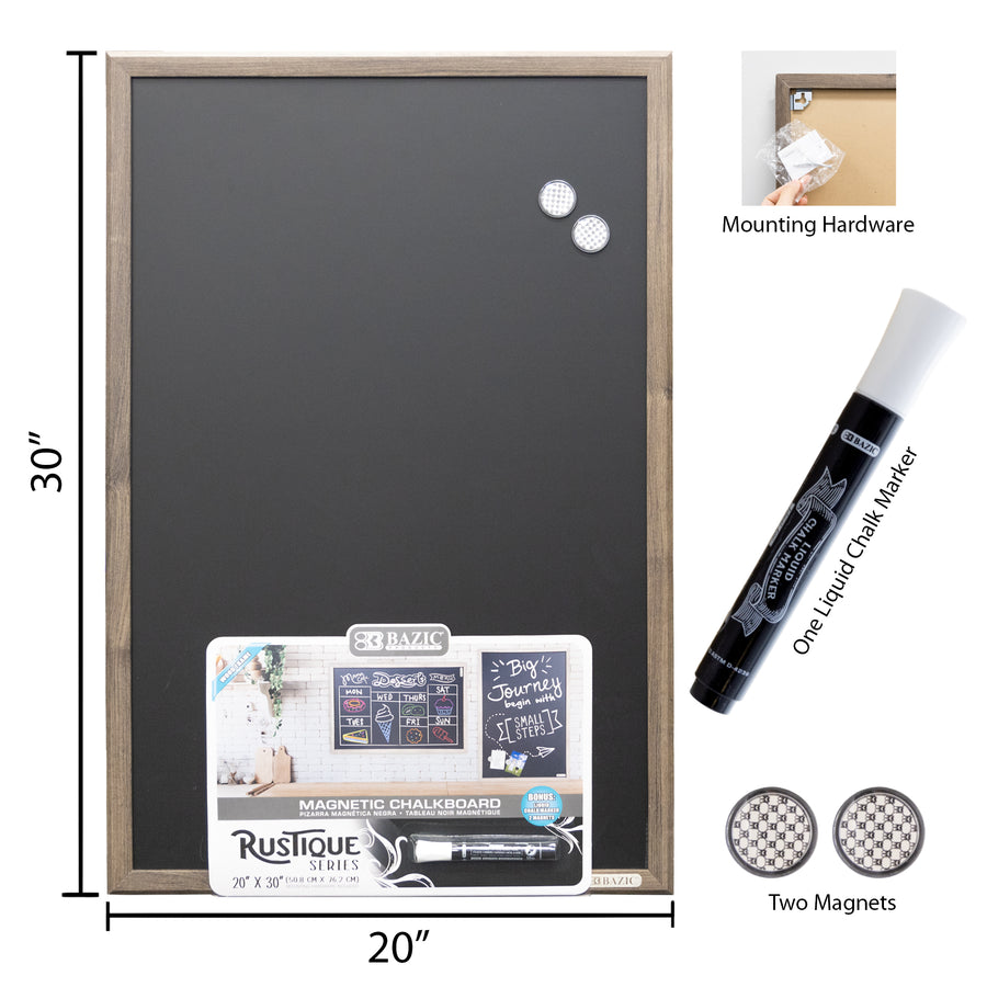 RUSTIQUE Wood Frame Magnetic Chalkboard 20" x 30" w/ Chalk Marker & Magnets