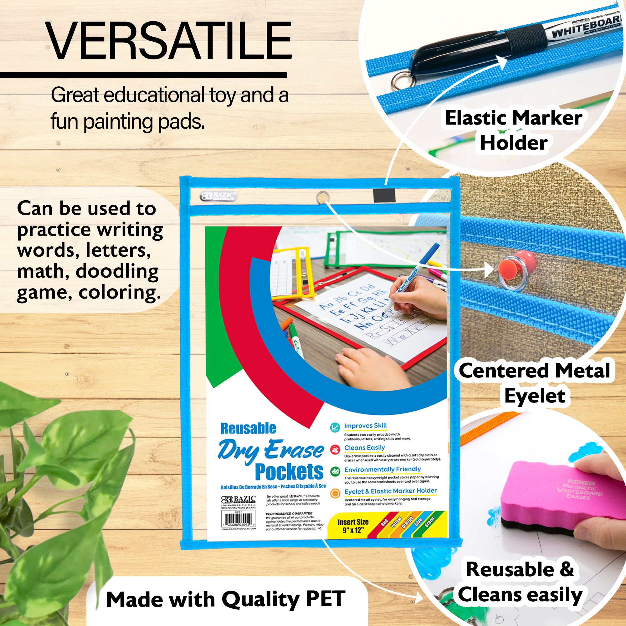 Reusable Dry Erase Pockets, 9 x 12 in, Sleeve