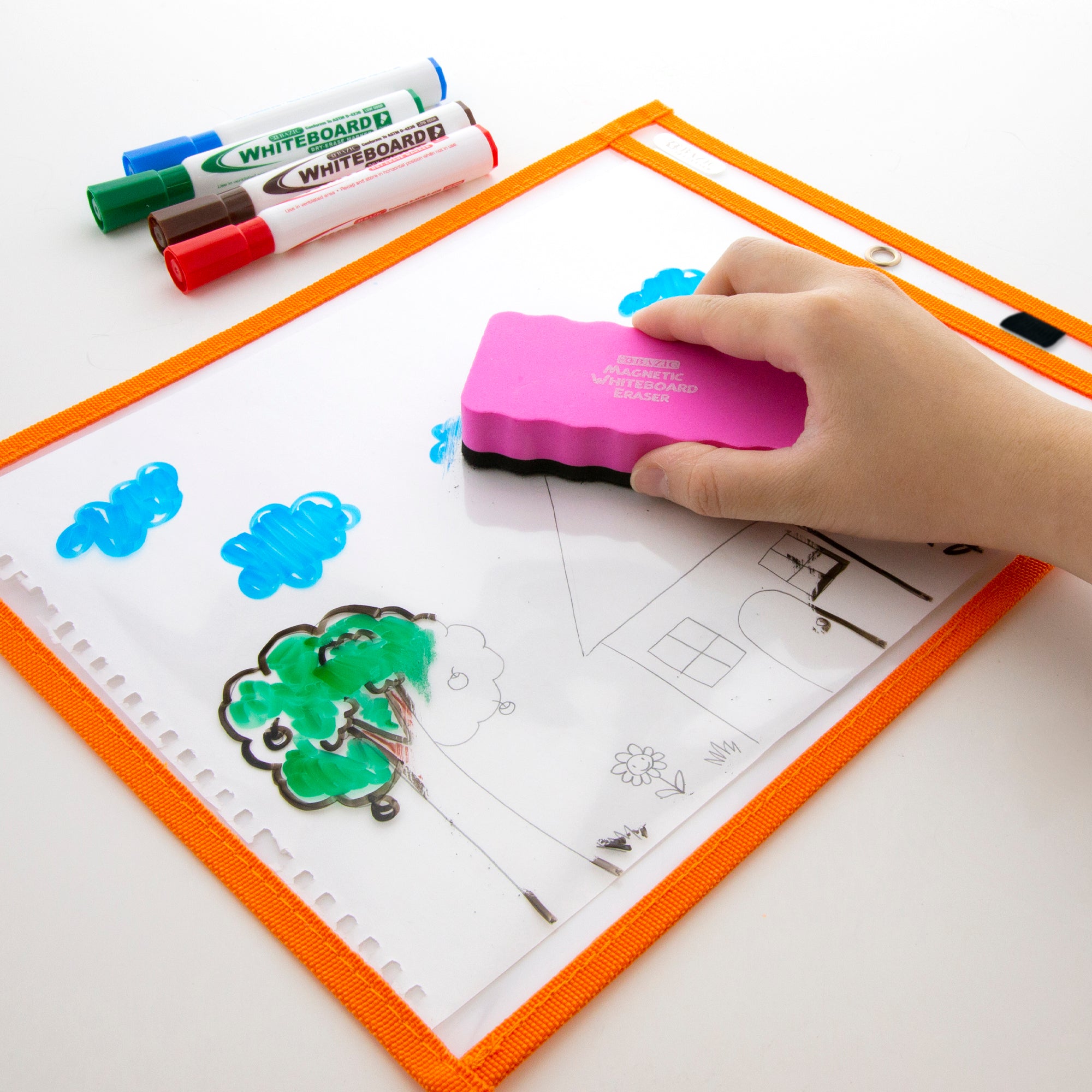 Reusable Dry Erase Pockets with Marker Holder (10/Pack)