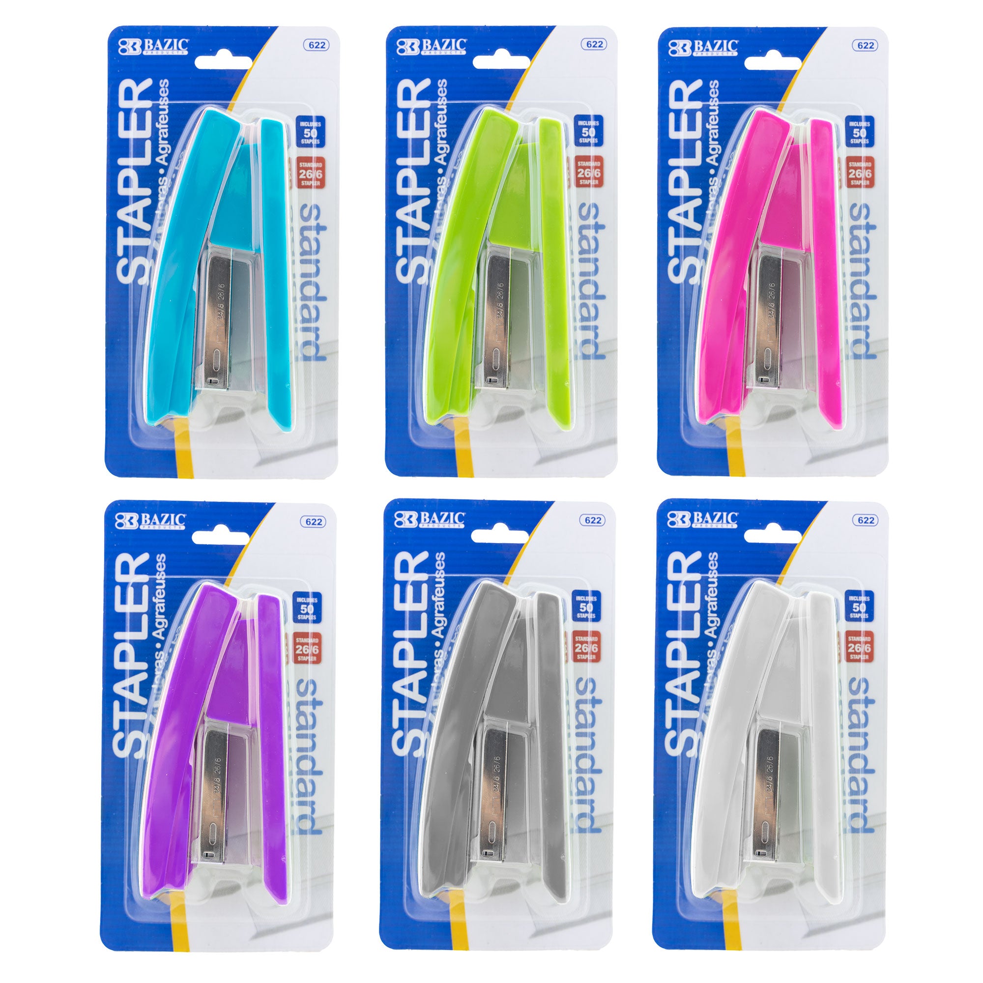 Bright Color Desktop Stapler with 50 Staples, 26/6 Standard
