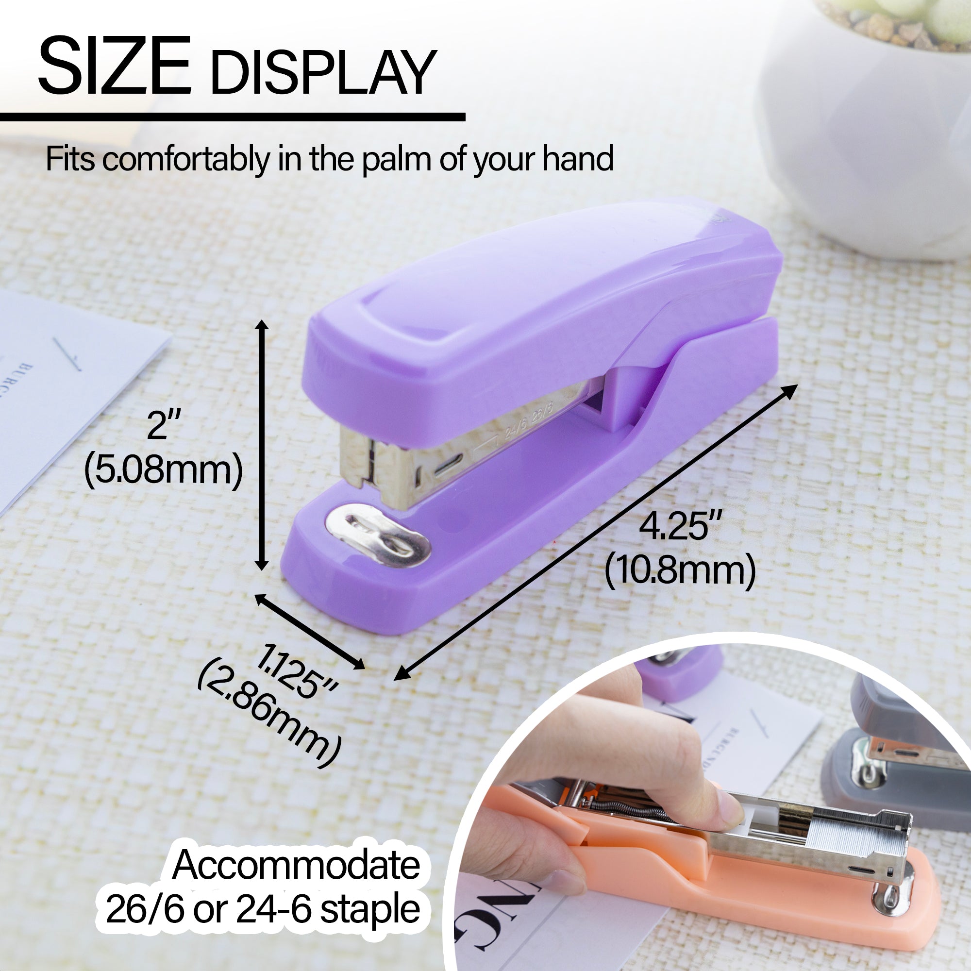 Pastel Desktop Stapler with 50 Staples, 26/6 Standard
