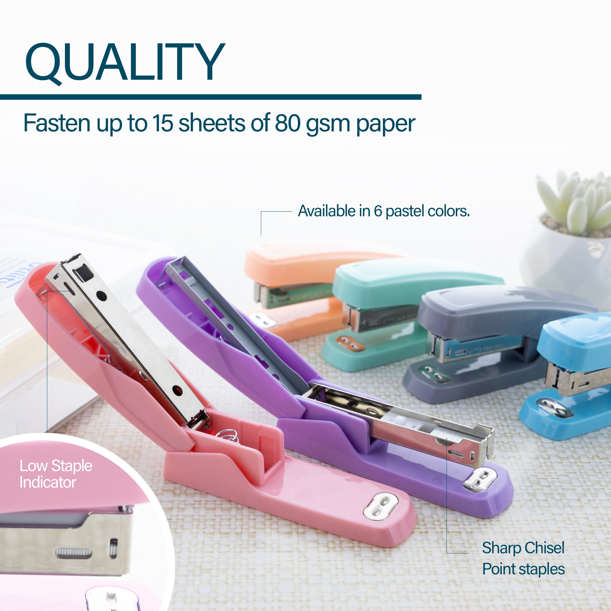 Pastel Desktop Stapler, 26/6, with 50 Staples