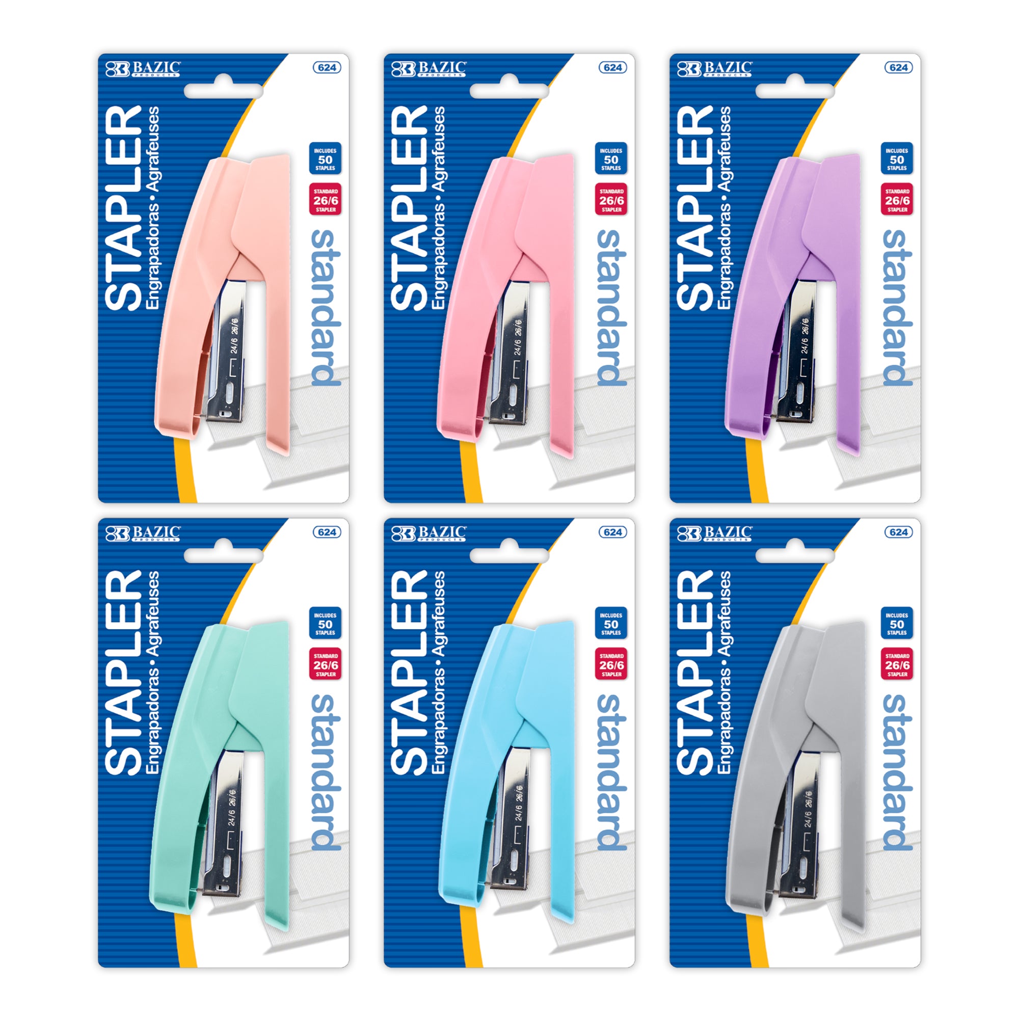 Pastel Desktop Stapler with 50 Staples, 26/6 Standard