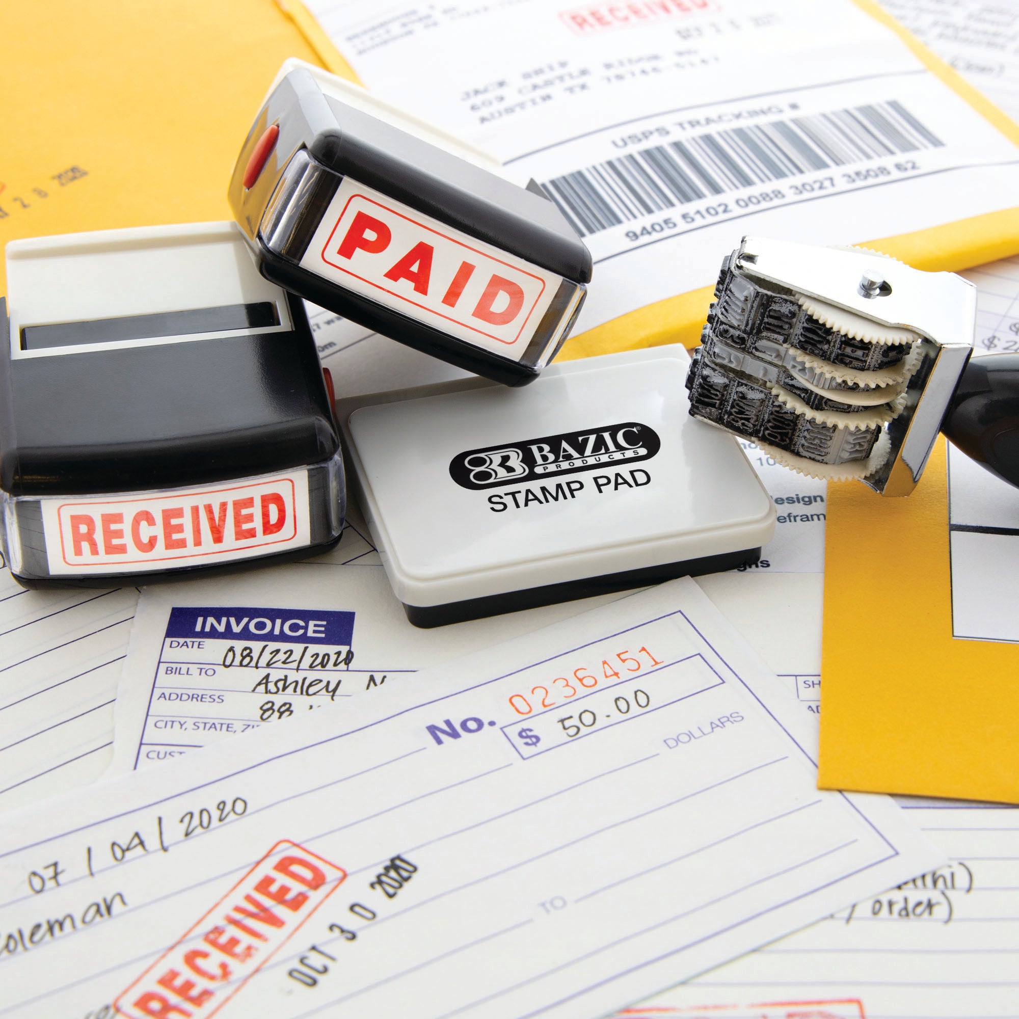 Paid Stamp, Self Inking, Red Ink, Office Rubber Stamp
