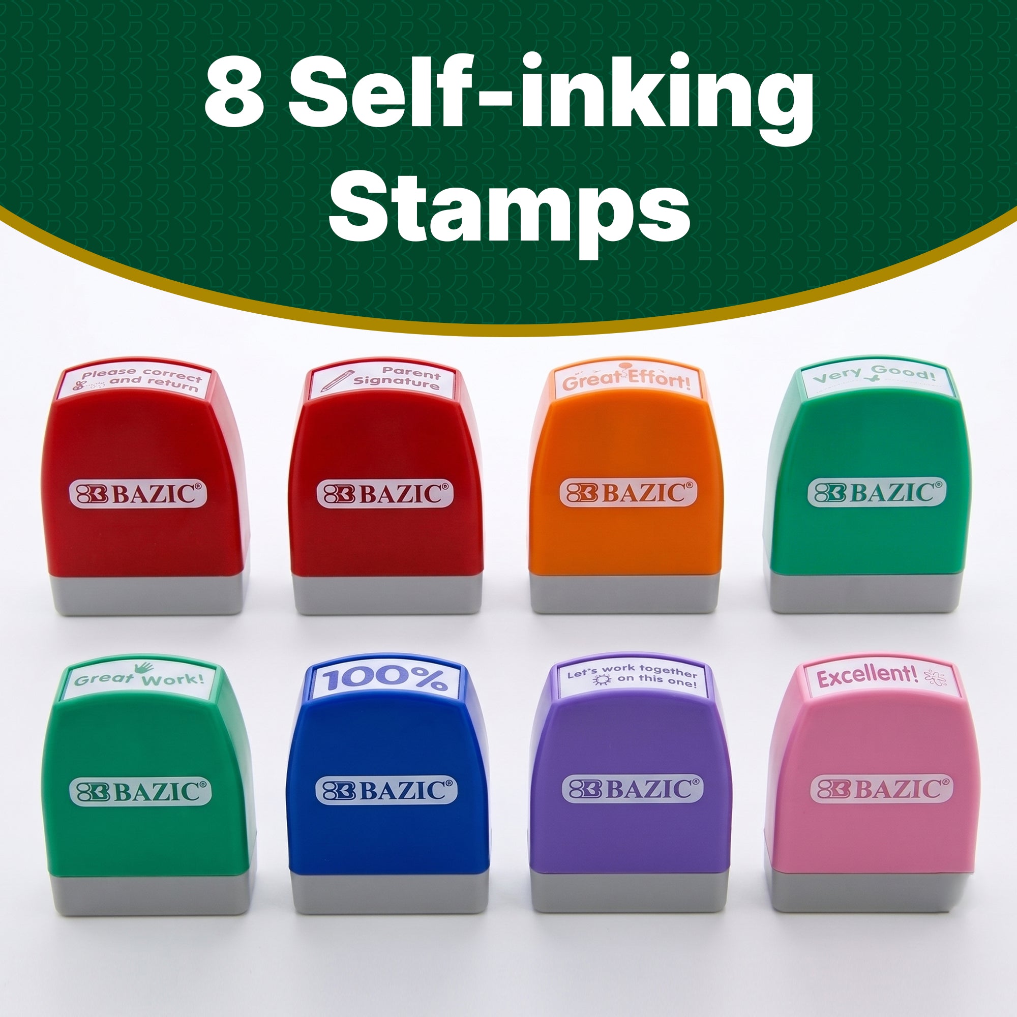 Self-Inking Teacher Stamps, Assorted Colors, 8-Count