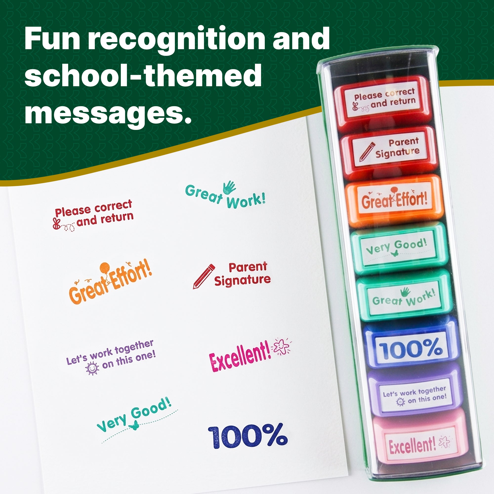 Self-Inking Teacher Stamps, Assorted Colors, 8-Count