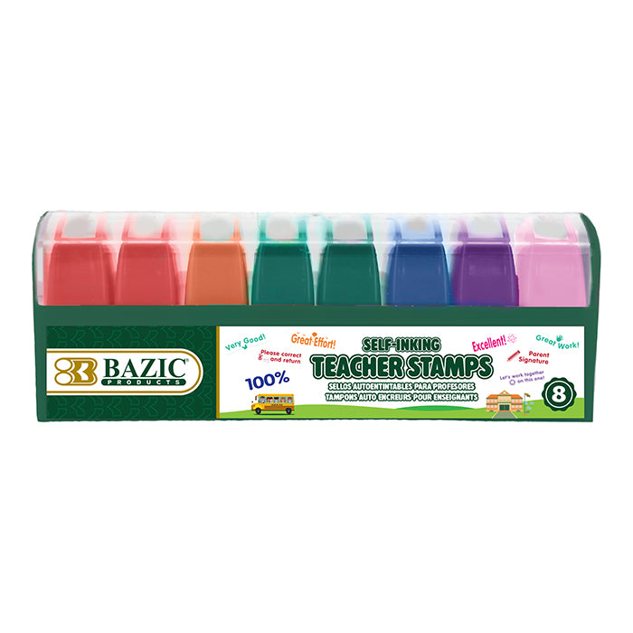 Self-Inking Teacher Stamps, Assorted Colors, 8-Count