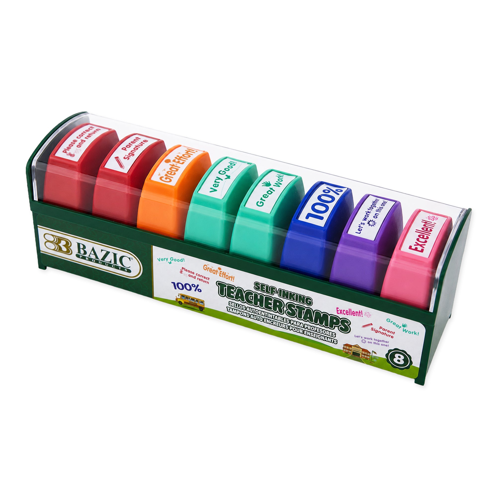 Self-Inking Teacher Stamps, Assorted Colors, 8-Count